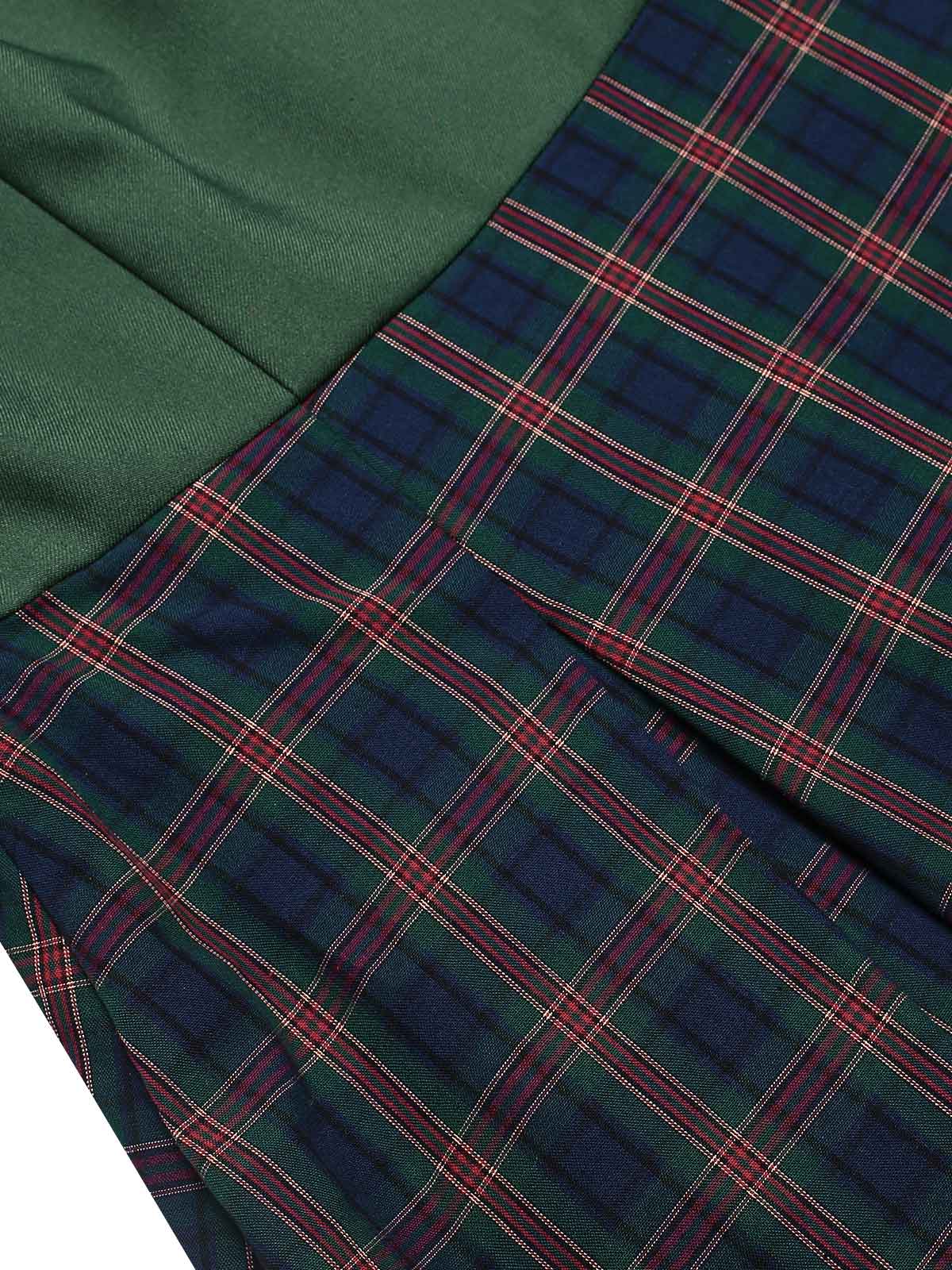 2PCS Green 1940s Lapel Button Blazer & Plaids Dress - Image 7