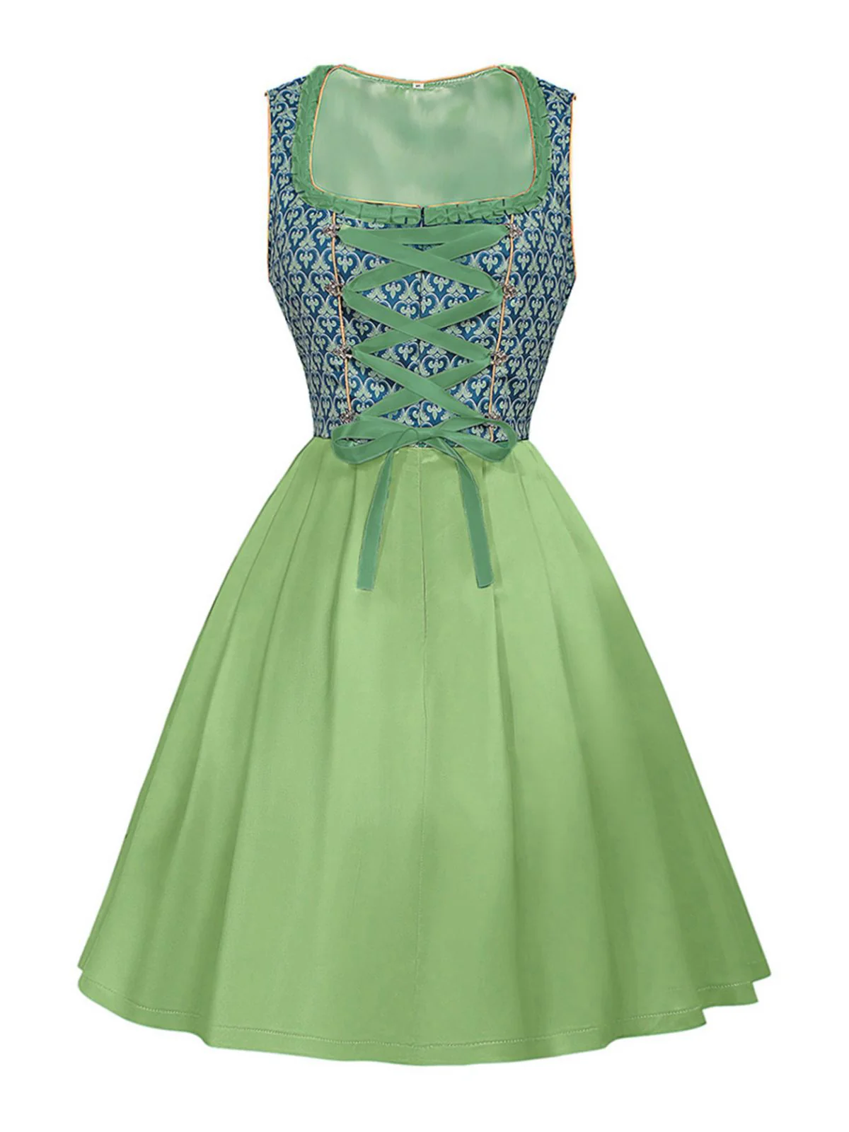 2PCS Green 1950s Floral Patchwork Dress & Embroidered Apron - Image 2