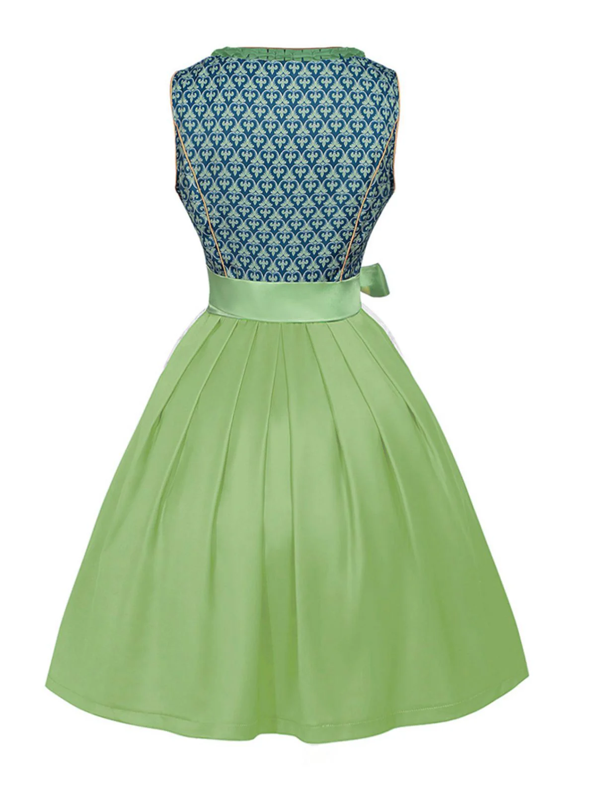 2PCS Green 1950s Floral Patchwork Dress & Embroidered Apron - Image 3