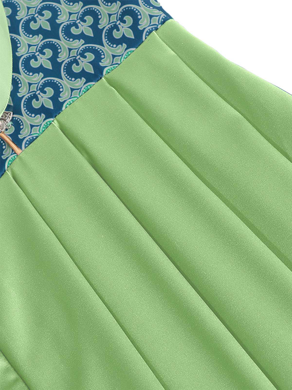 2PCS Green 1950s Floral Patchwork Dress & Embroidered Apron - Image 5