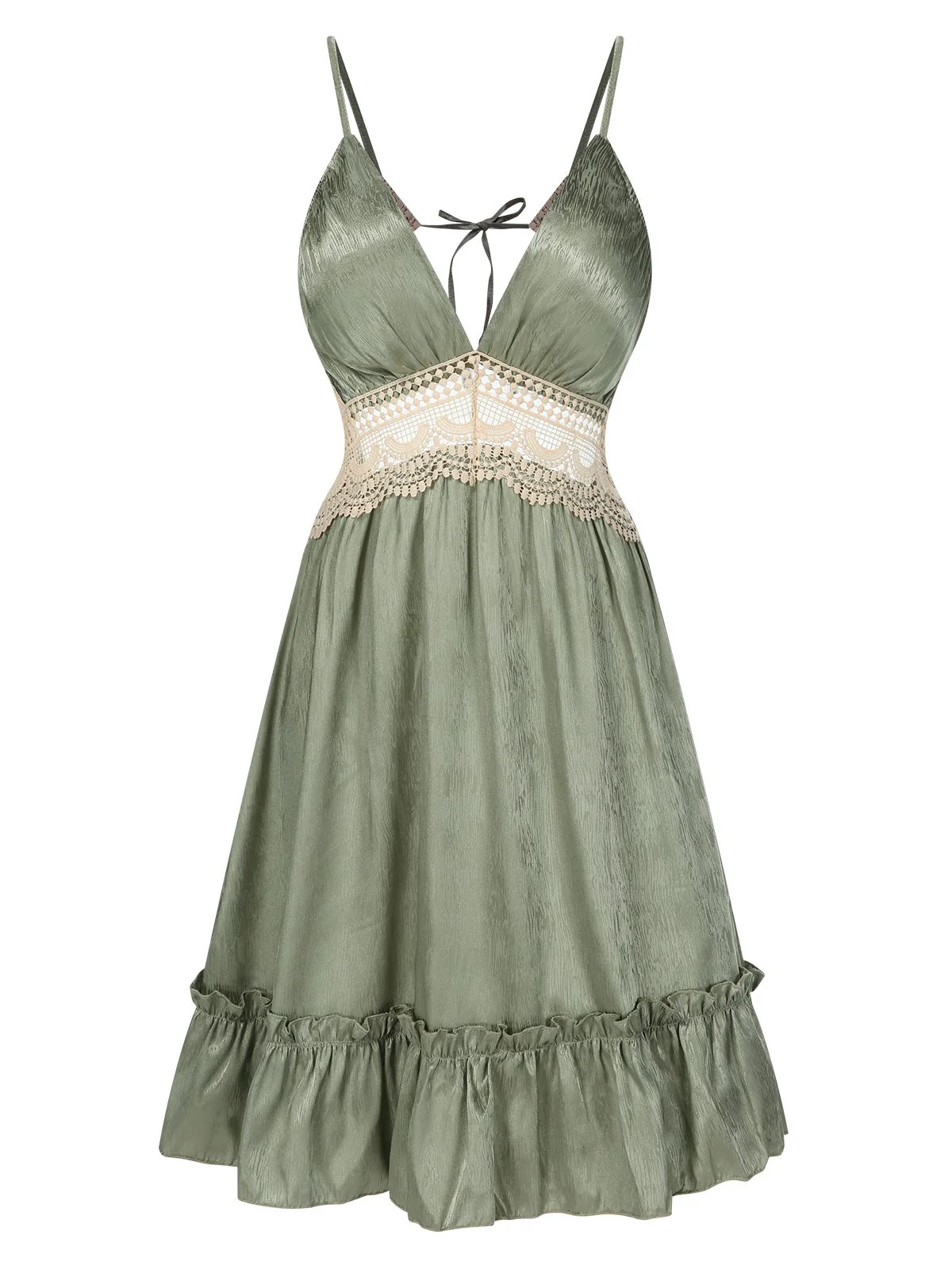 2PCS Green 1950s Guipure Lace Nightgown & Robe - Image 5