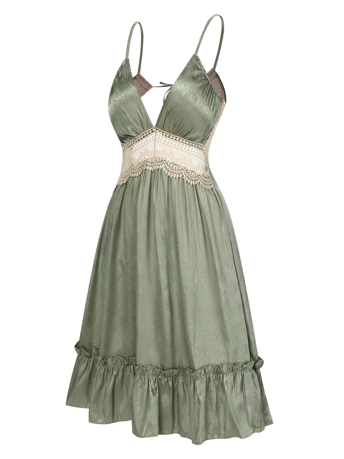 2PCS Green 1950s Guipure Lace Nightgown & Robe - Image 7