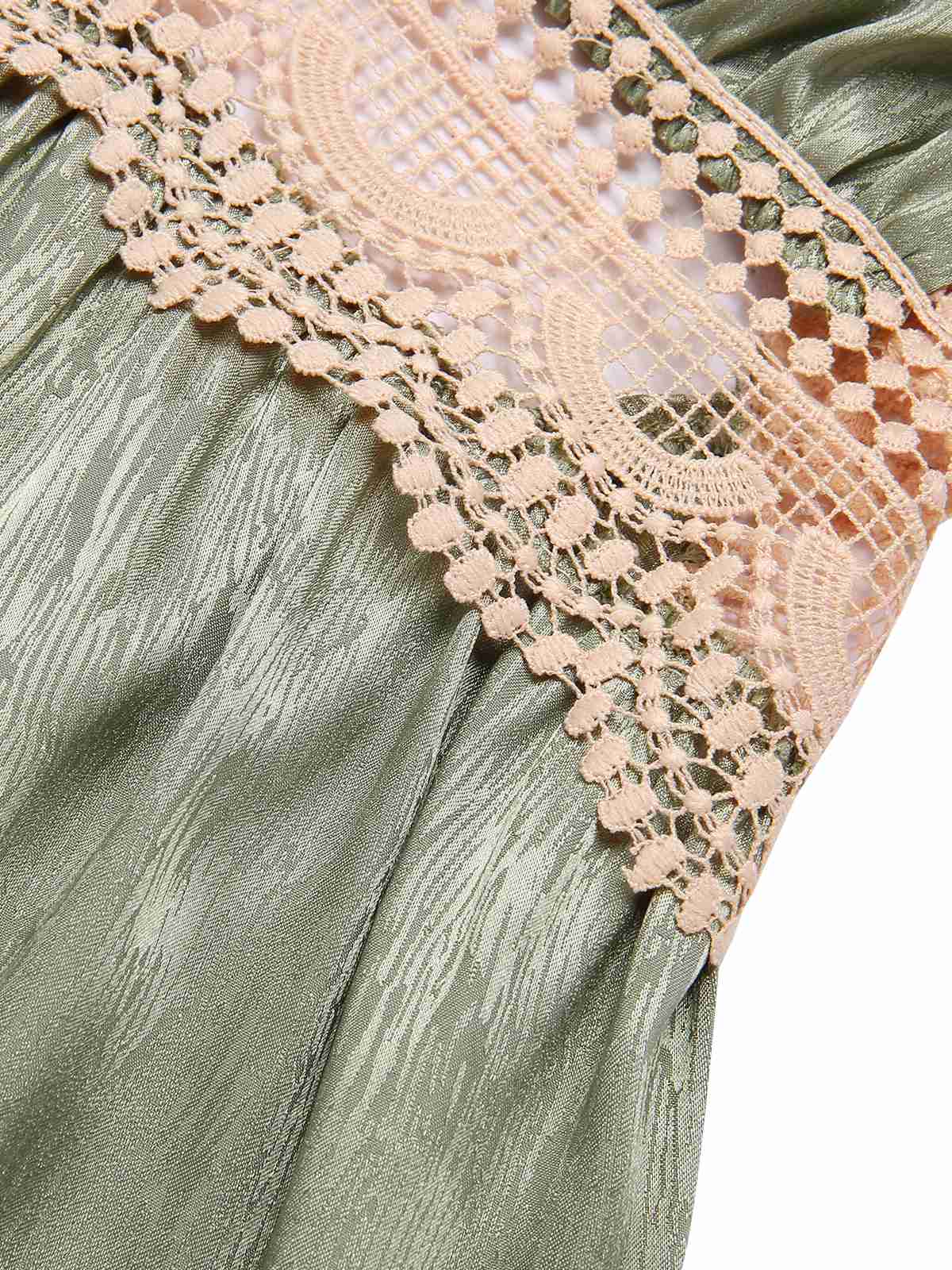 2PCS Green 1950s Guipure Lace Nightgown & Robe - Image 8