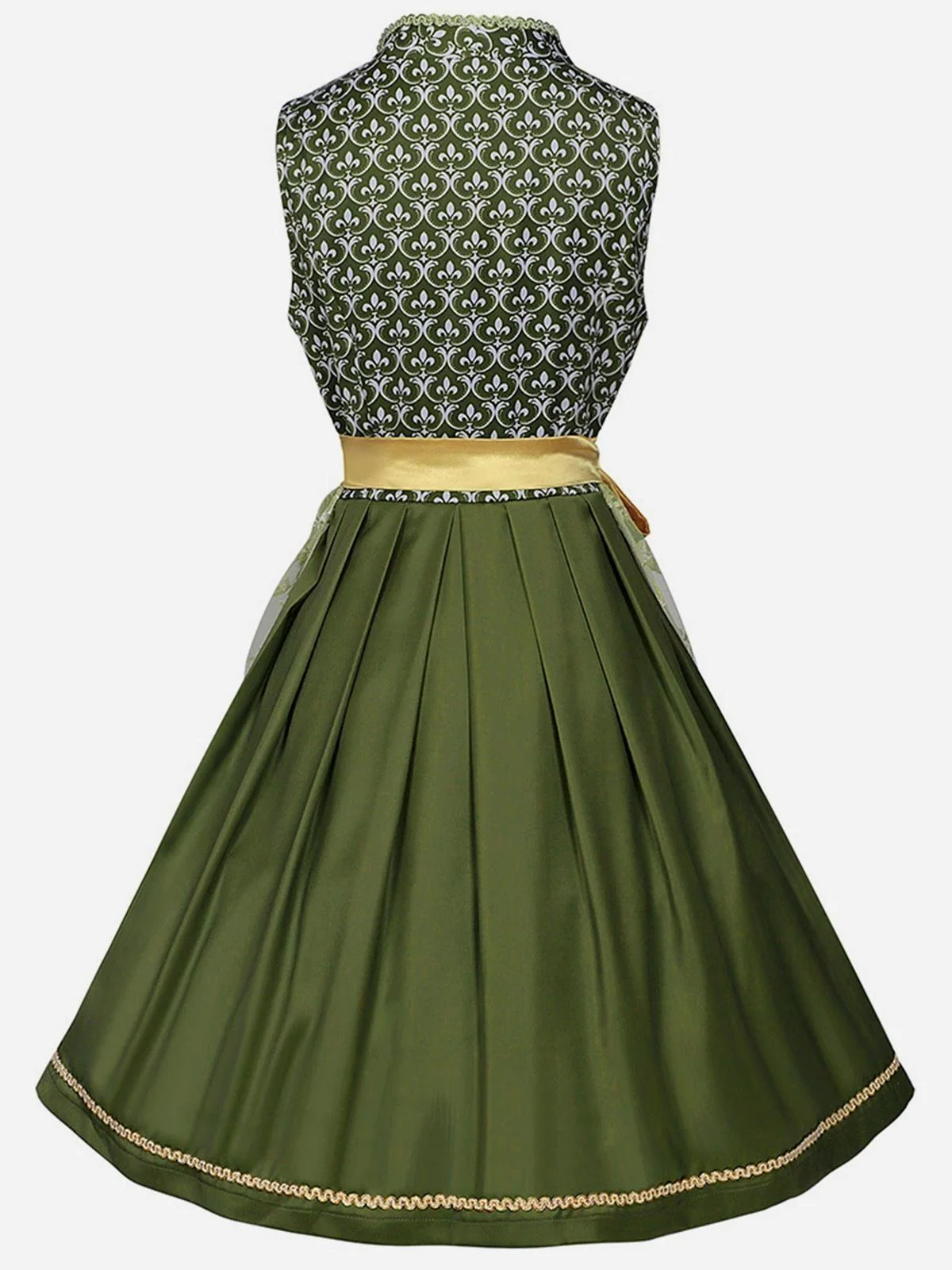 2PCS Green 1950s Ribbon Floral Dress & Embroidered Apron - Image 3