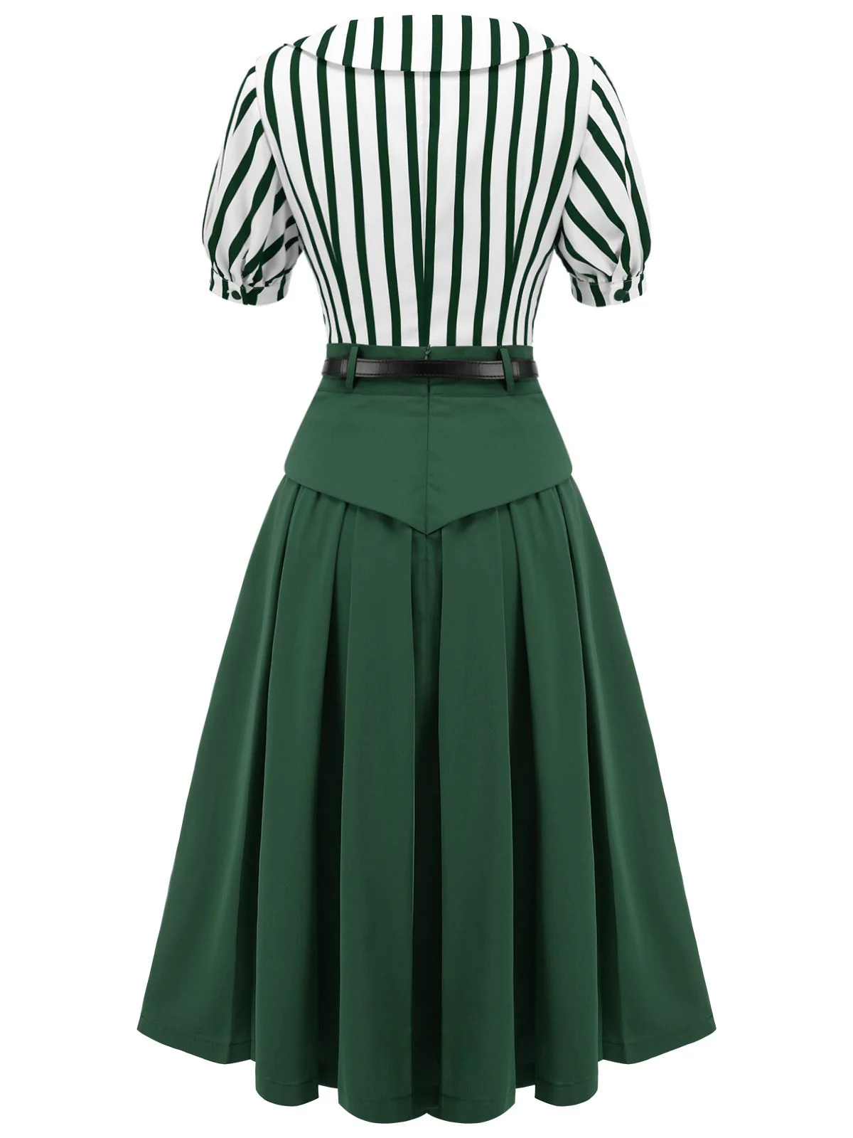2PCS Green 1950s Striped Blouse & Pleated Skirt - Image 2
