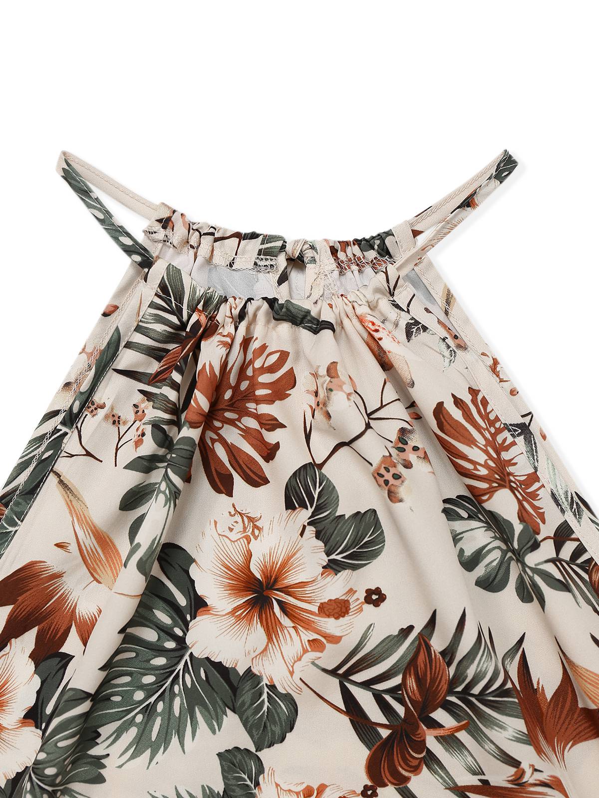 2PCS Green 1950s Tropical Plants Halter Top & Textured Pants - Image 3