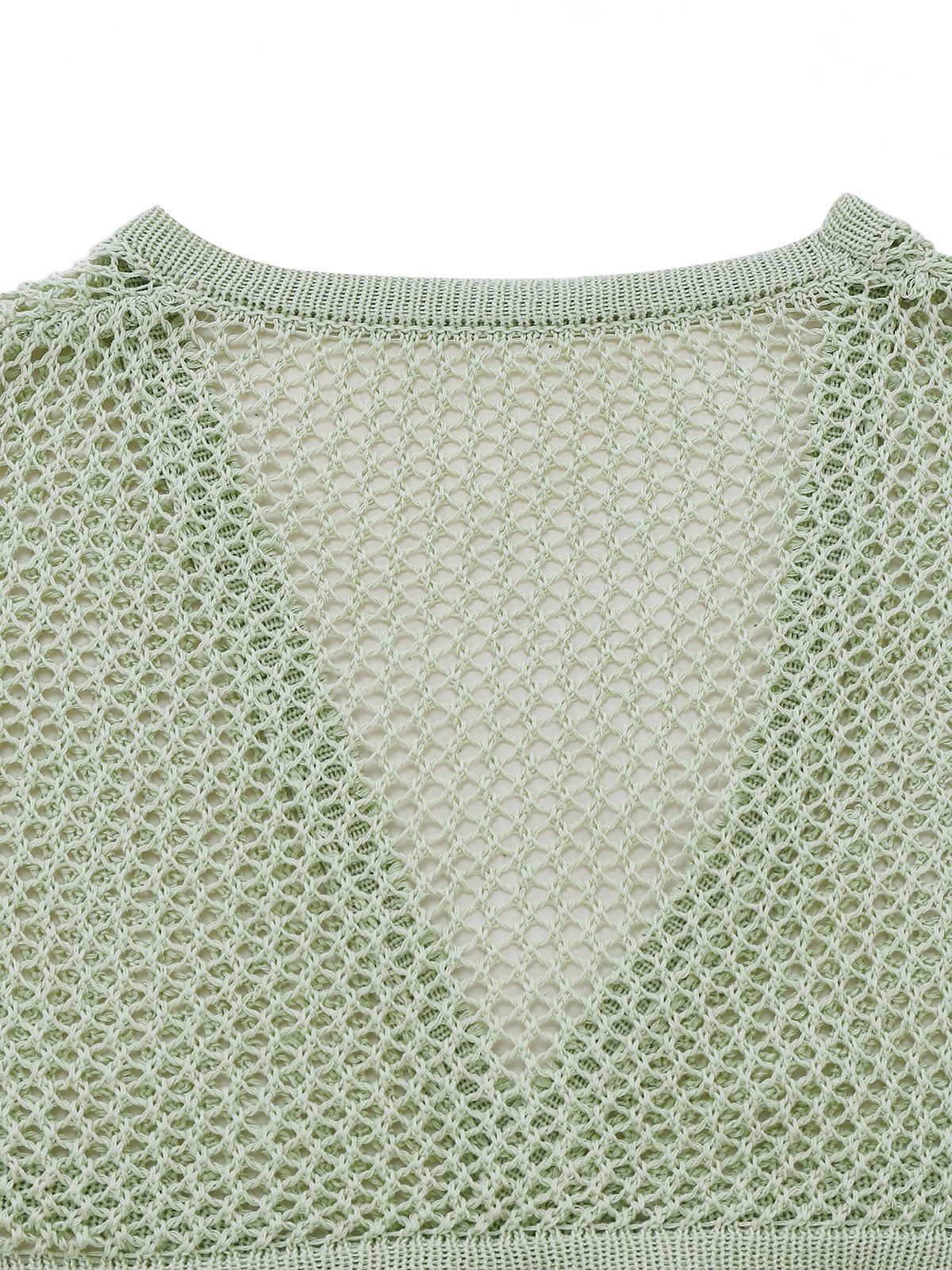2PCS Green 1960s Crochet Long Sleeve Beach Cover-Up Set - Image 4