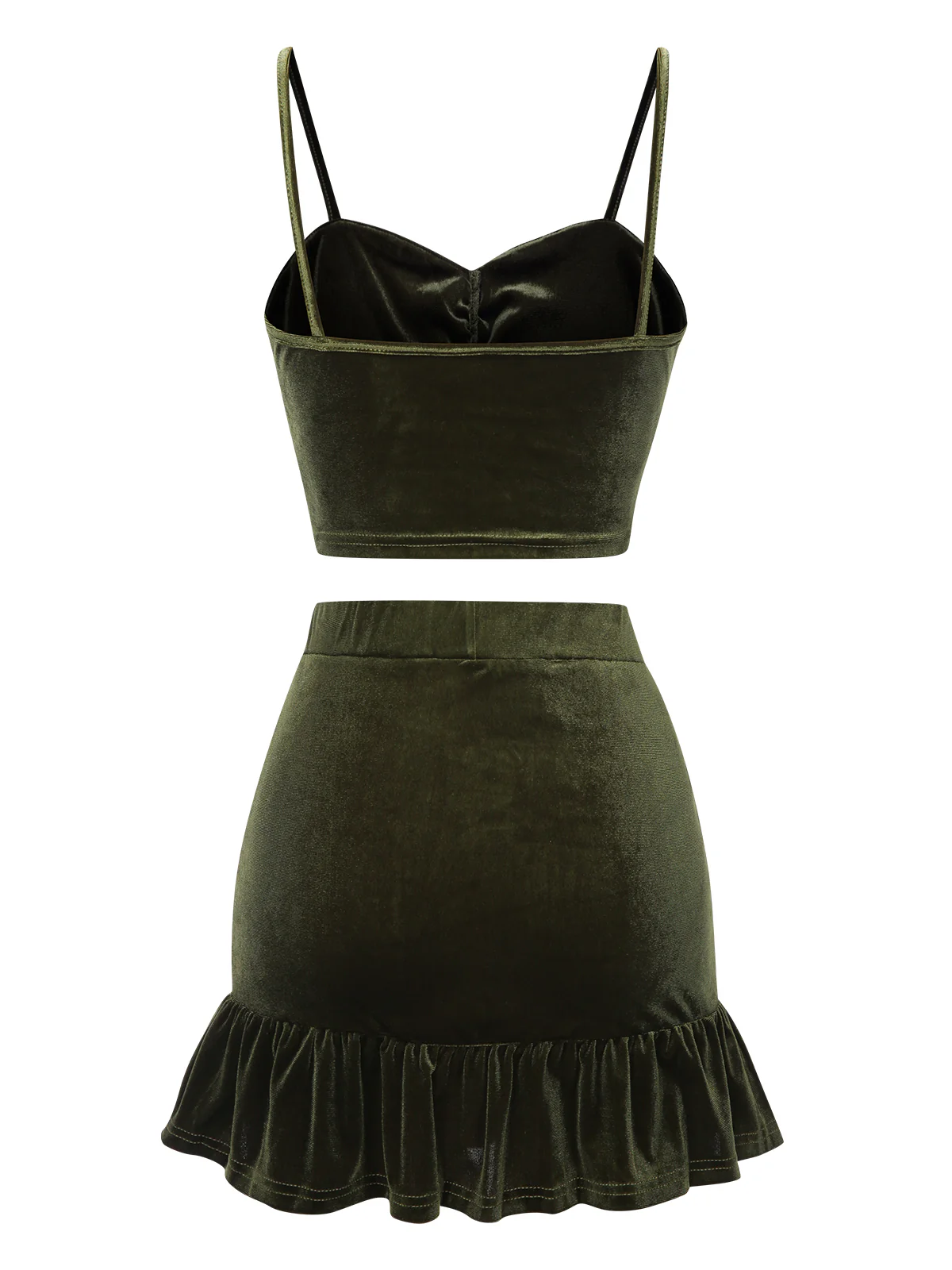 2PCS Green 1960s Flannelette Ruffles Top&Skirt - Image 3