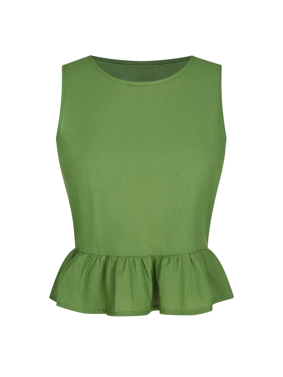 2PCS Green 1960s Ruffled Hem Top & Cropped Pants - Image 3