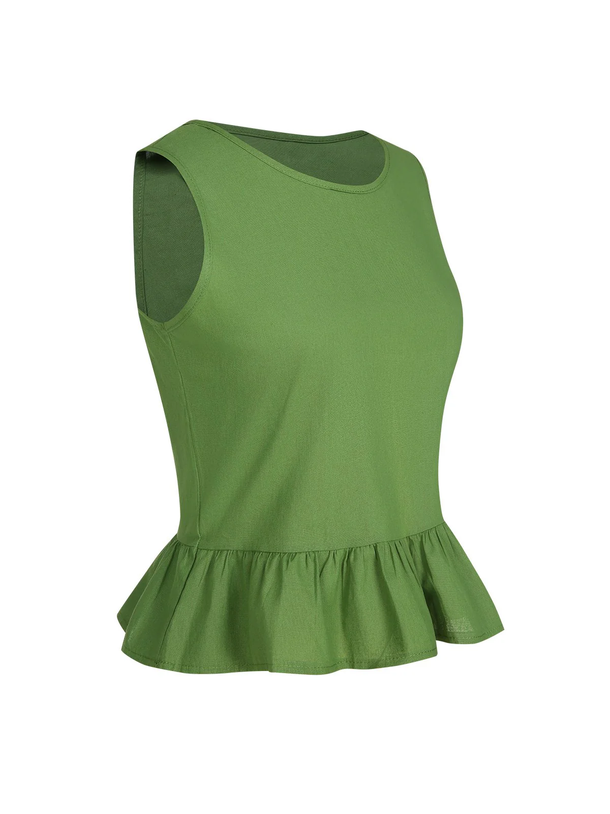 2PCS Green 1960s Ruffled Hem Top & Cropped Pants - Image 4
