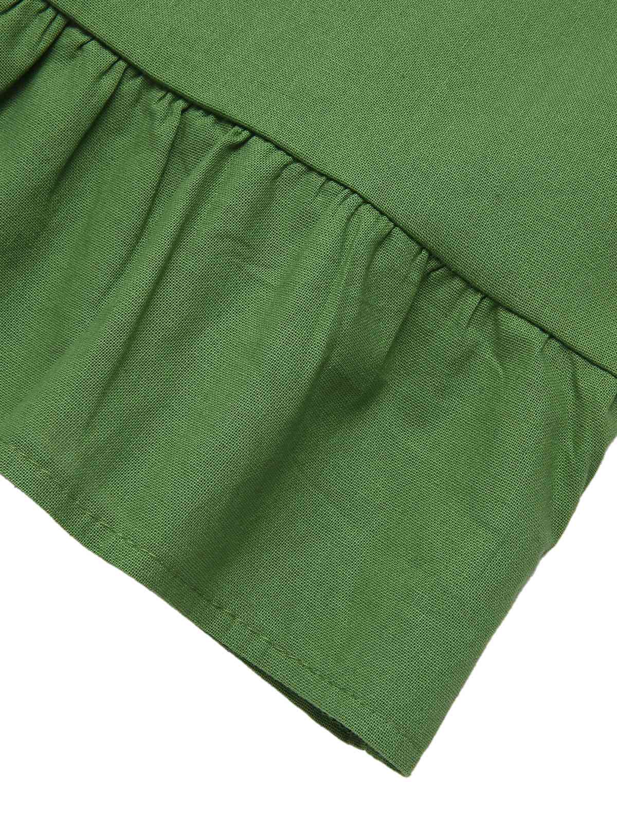 2PCS Green 1960s Ruffled Hem Top & Cropped Pants - Image 6