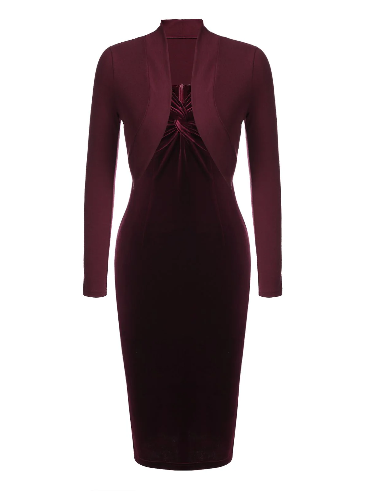 2PCS Green 1960s Velvet Bodycon Dress - Image 4