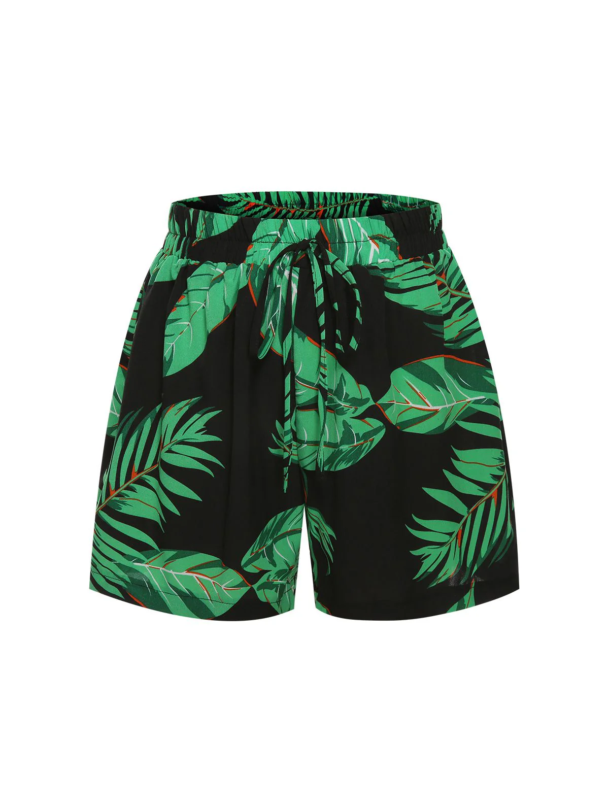 2PCS Green 1980s Palm Leaves Tropical Top & Shorts - Image 3