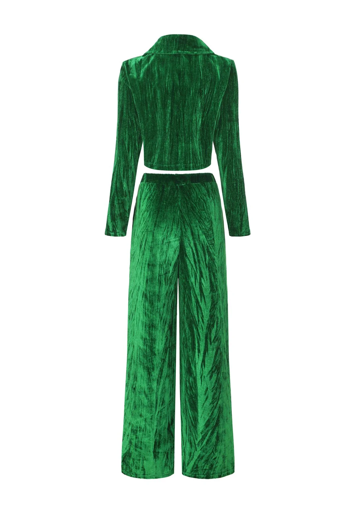 2PCS Green 1980s Solid Pleated Flannelette Blazer & Wide-Leg Pants - Image 3