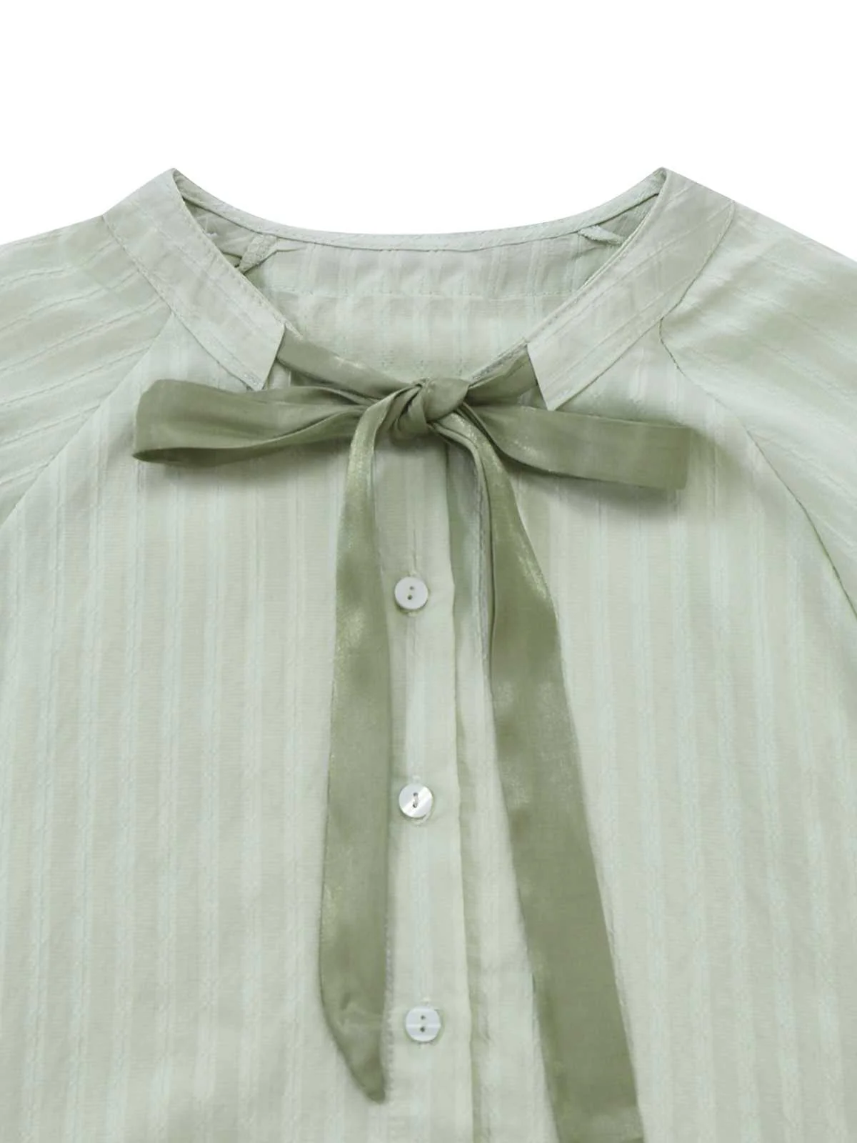 2PCS Green 1980s Tie-Neck Blouse & Solid Skirt - Image 5