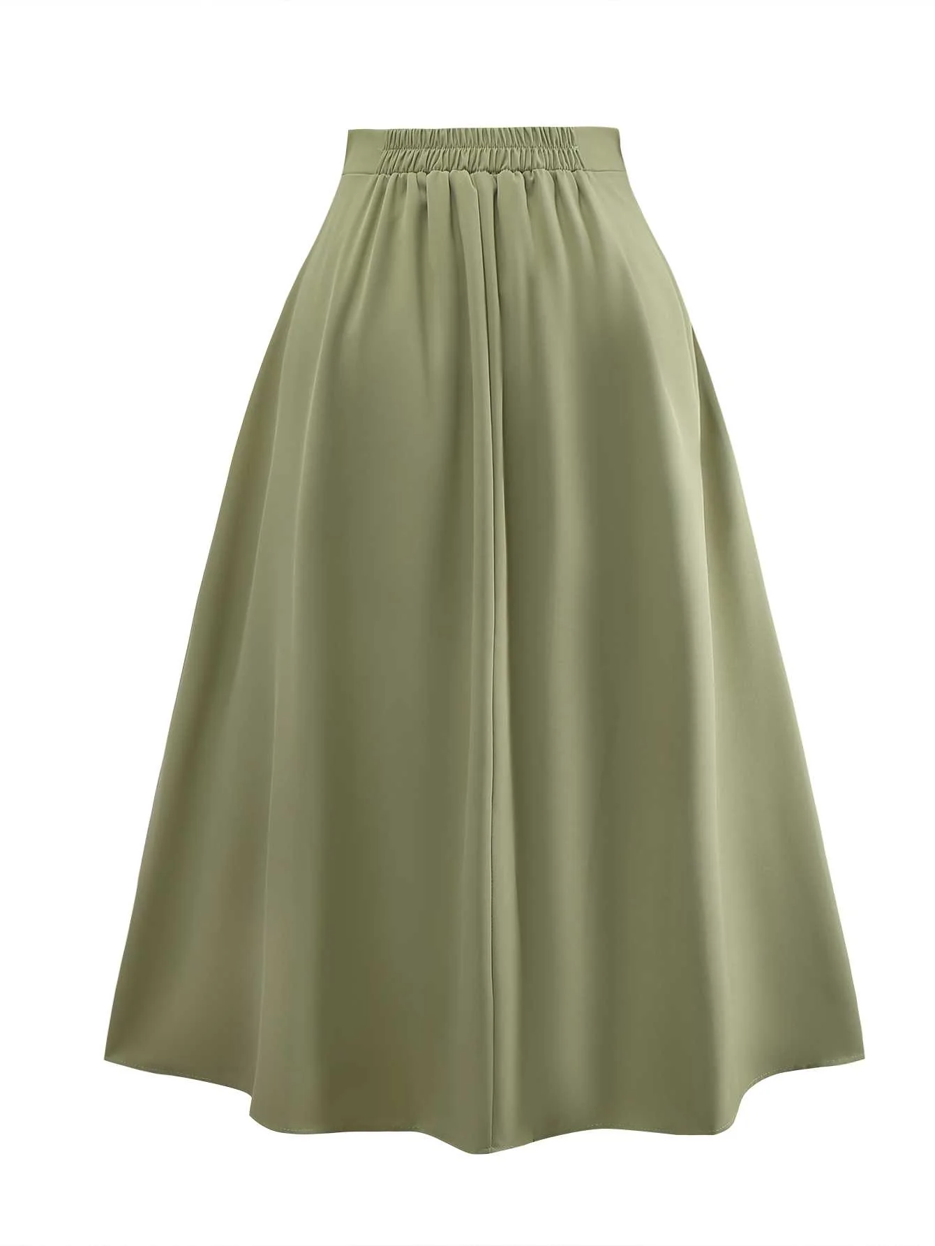 2PCS Green 1980s Tie-Neck Blouse & Solid Skirt - Image 8