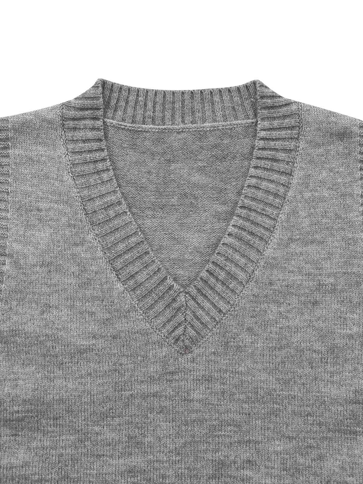 2PCS Grey 1960s Knitted V-Neck Top & Skirt - Image 3