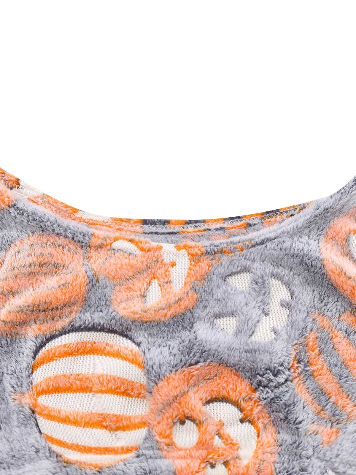 2PCS Grey 1970s Glowing Halloween Pumpkin Flannel Pajama Set - Image 3