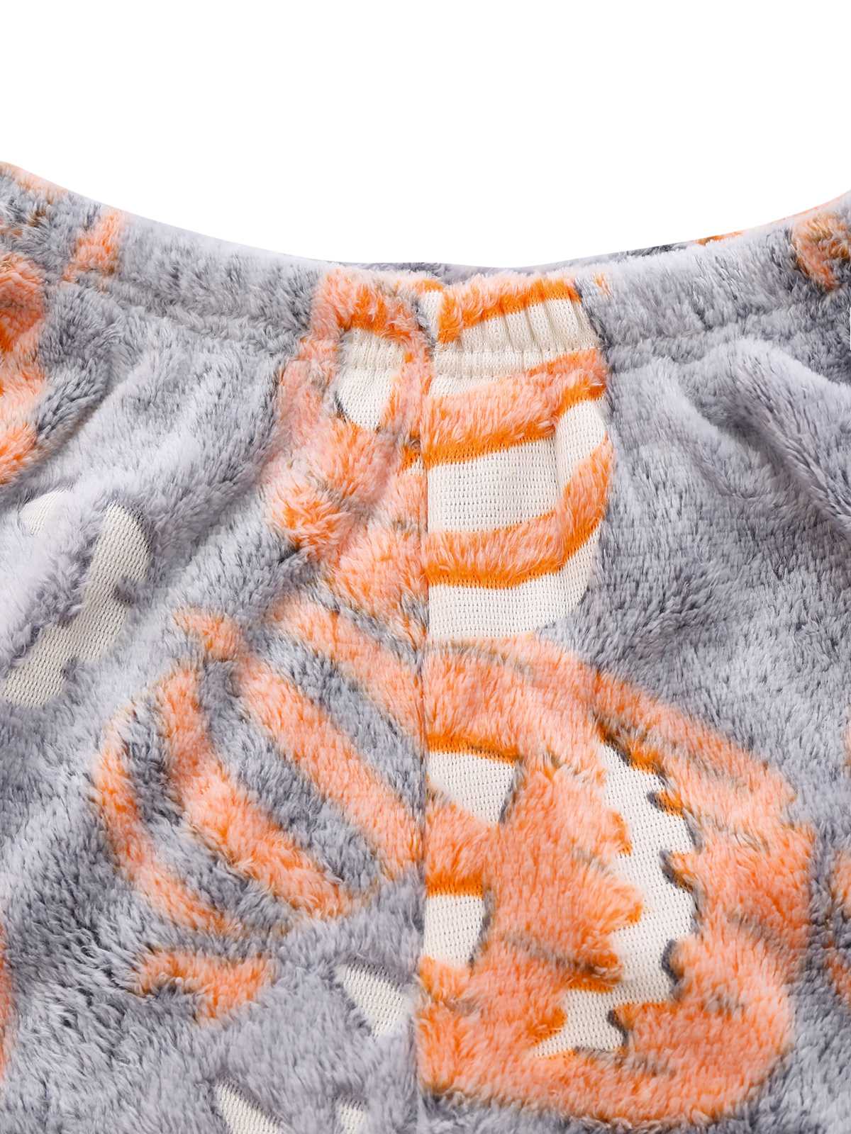 2PCS Grey 1970s Glowing Halloween Pumpkin Flannel Pajama Set - Image 4