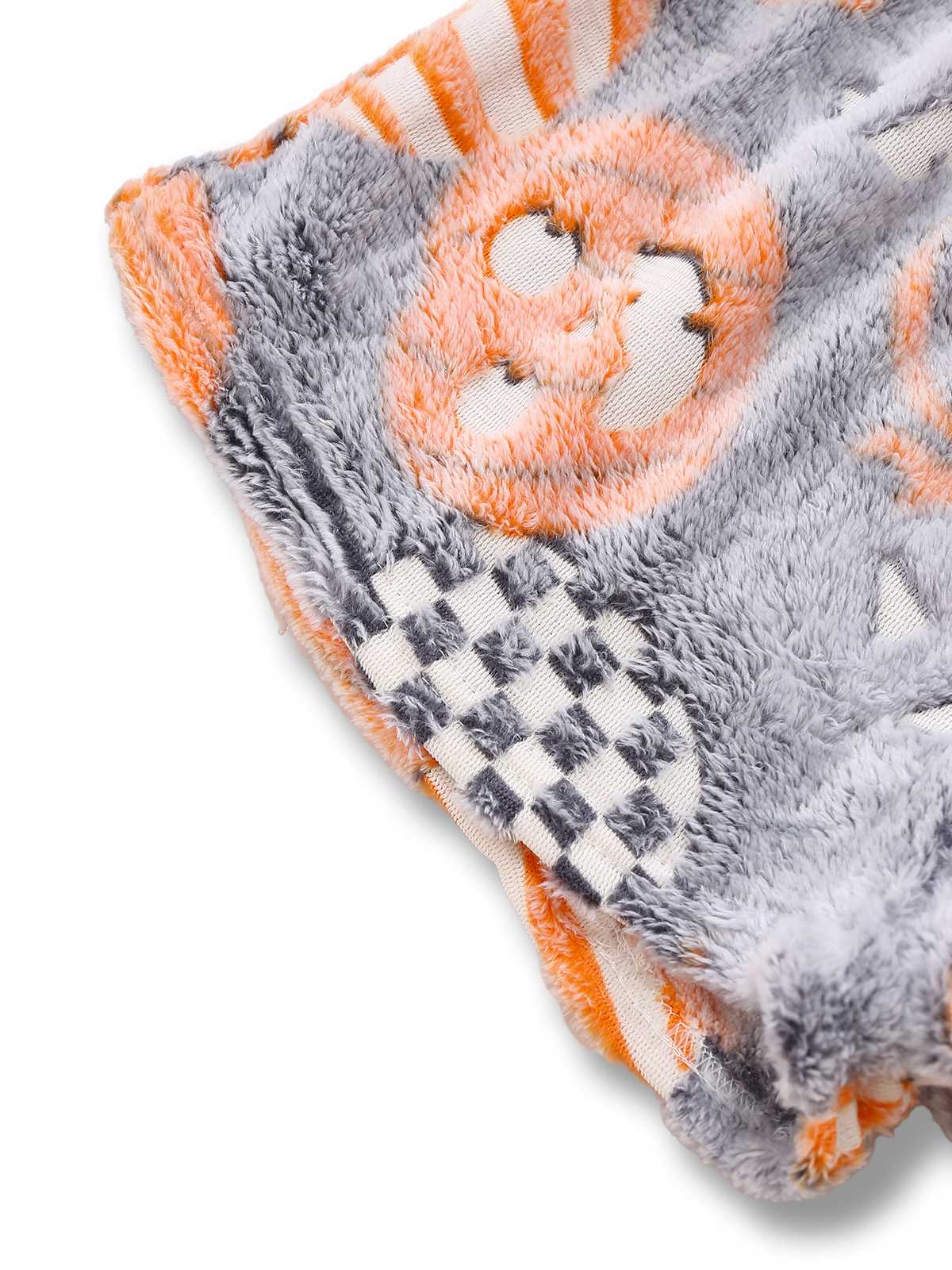2PCS Grey 1970s Glowing Halloween Pumpkin Flannel Pajama Set - Image 5