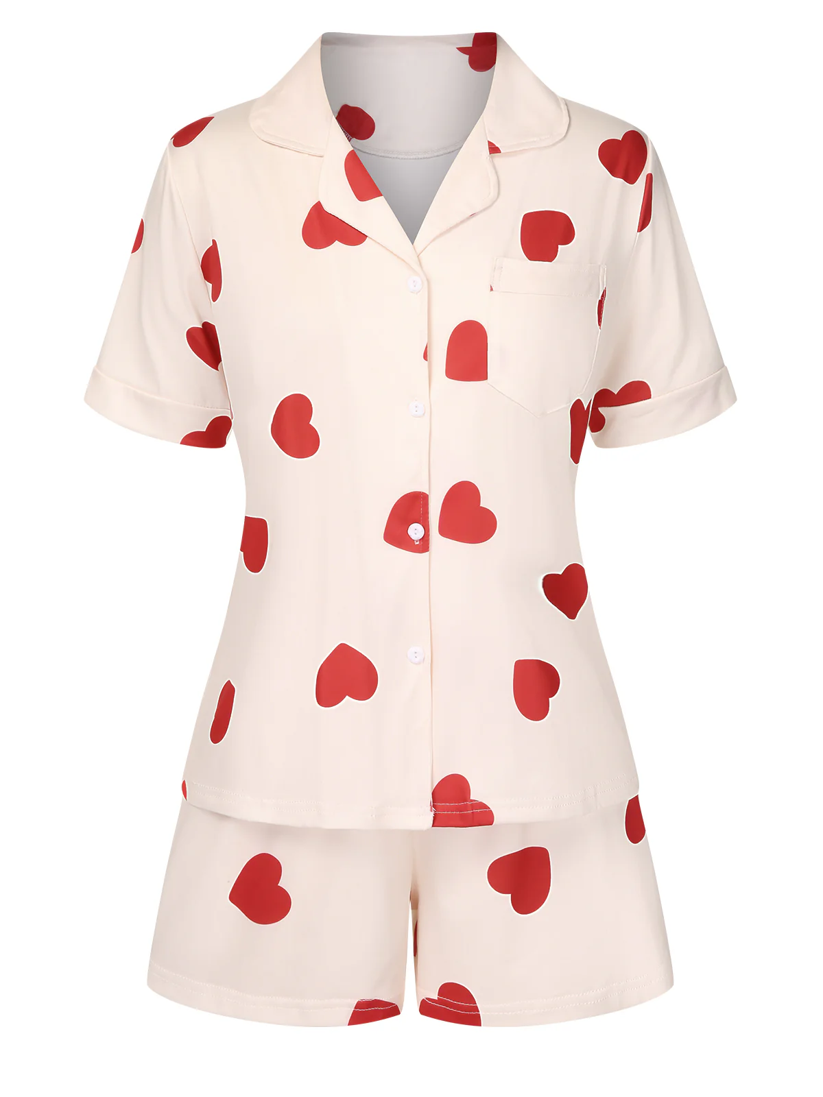 2PCS Heart Short-Sleeved Shirt Shorts Pajamas - Image 2