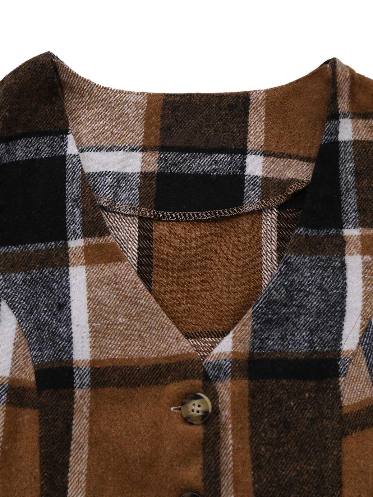 2PCS Khaki 1950s Faux Wool Plaid Sleeveless Vest & Pants - Image 4