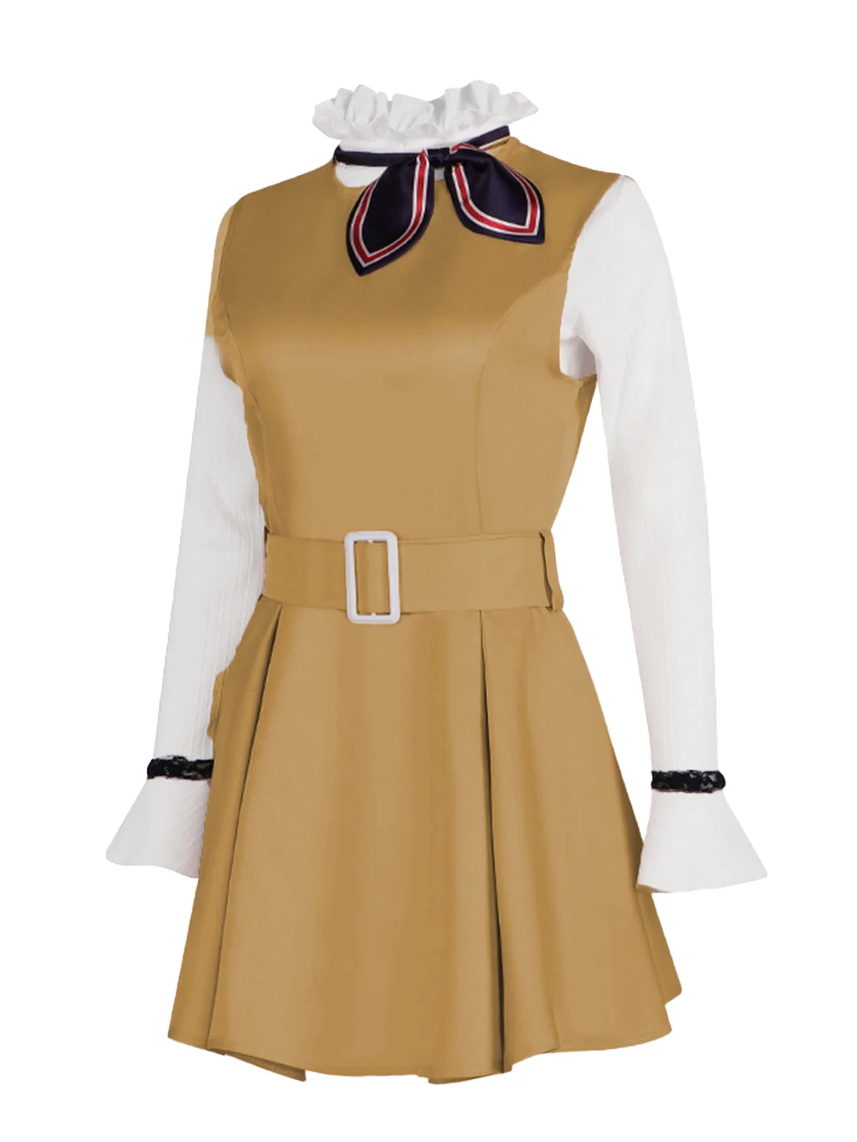 2PCS Khaki 1960s Ruffle Collar Megan's Costume Set - Image 3