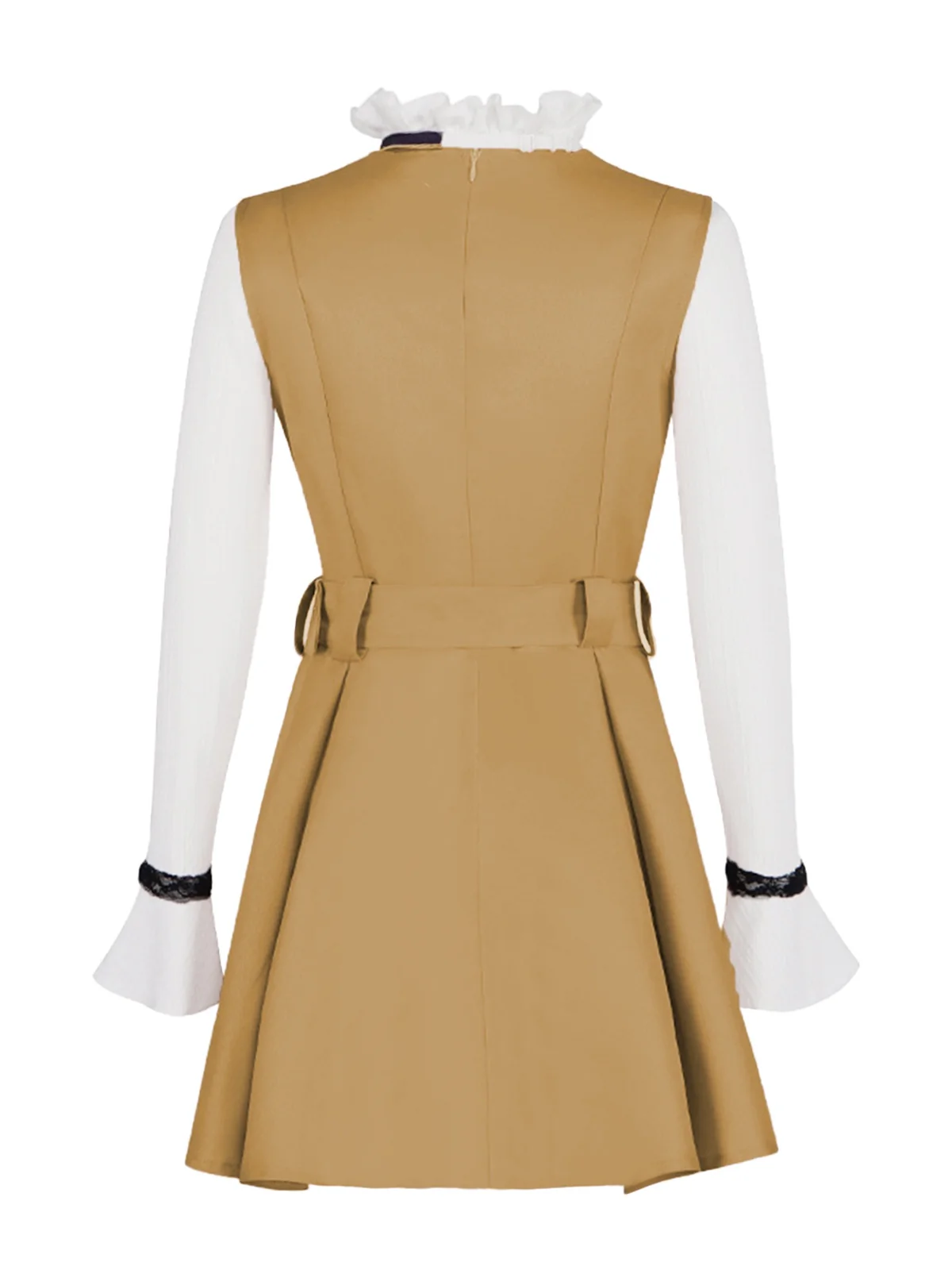 2PCS Khaki 1960s Ruffle Collar Megan's Costume Set - Image 4