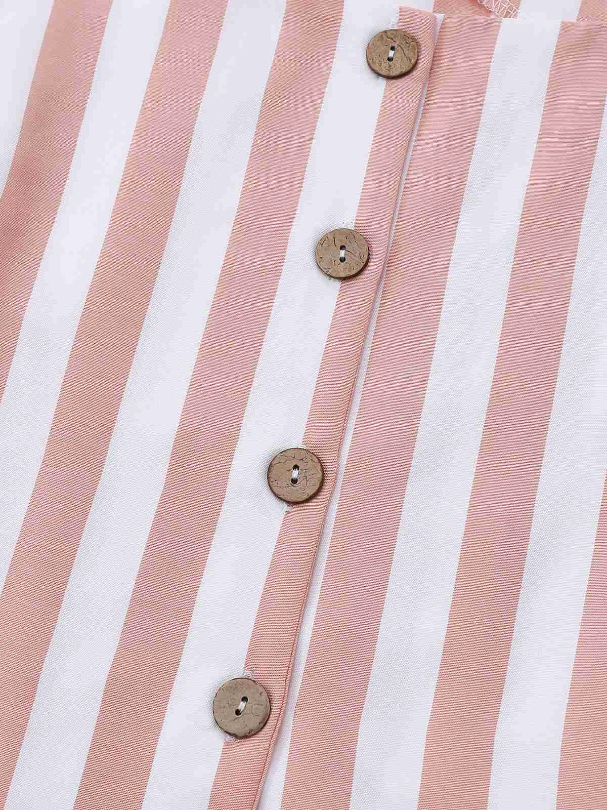 2pcs Khaki 1960s Striped Square Neck Sleeveless Vest & Shorts - Image 6