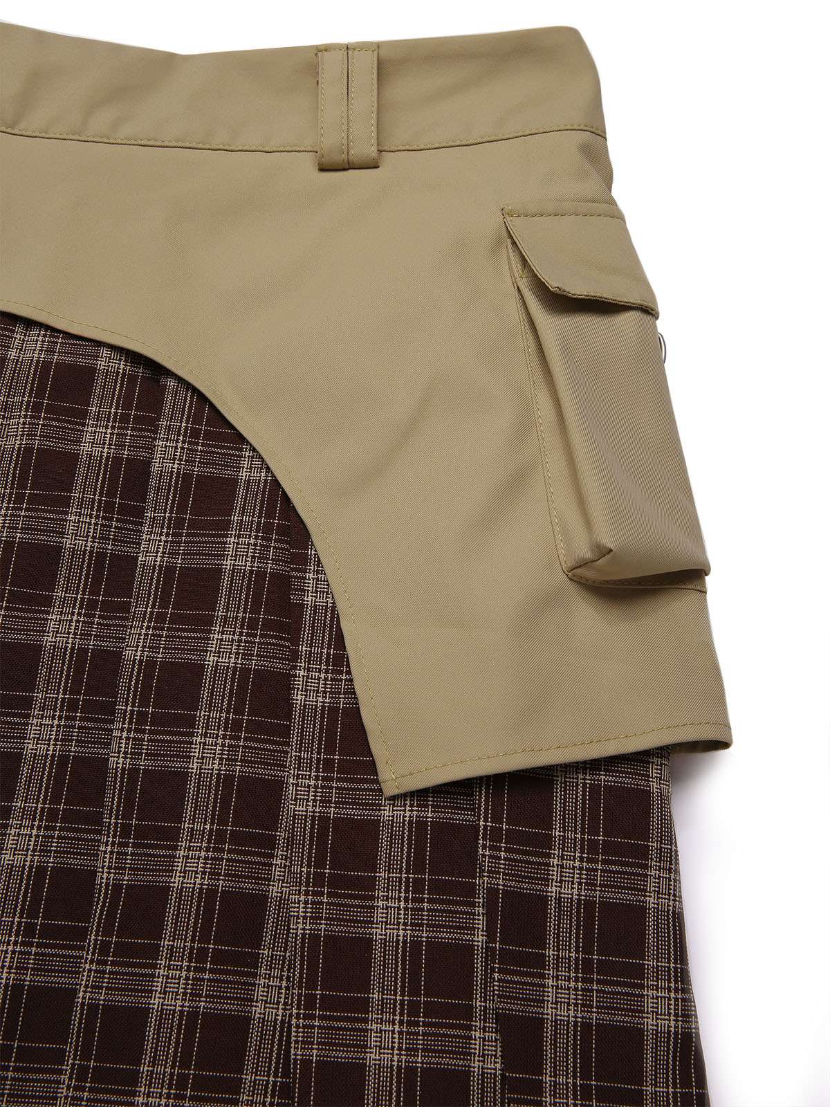 Brown 1960s Plaid Patchwork Belted Pleated Skirt - Image 6