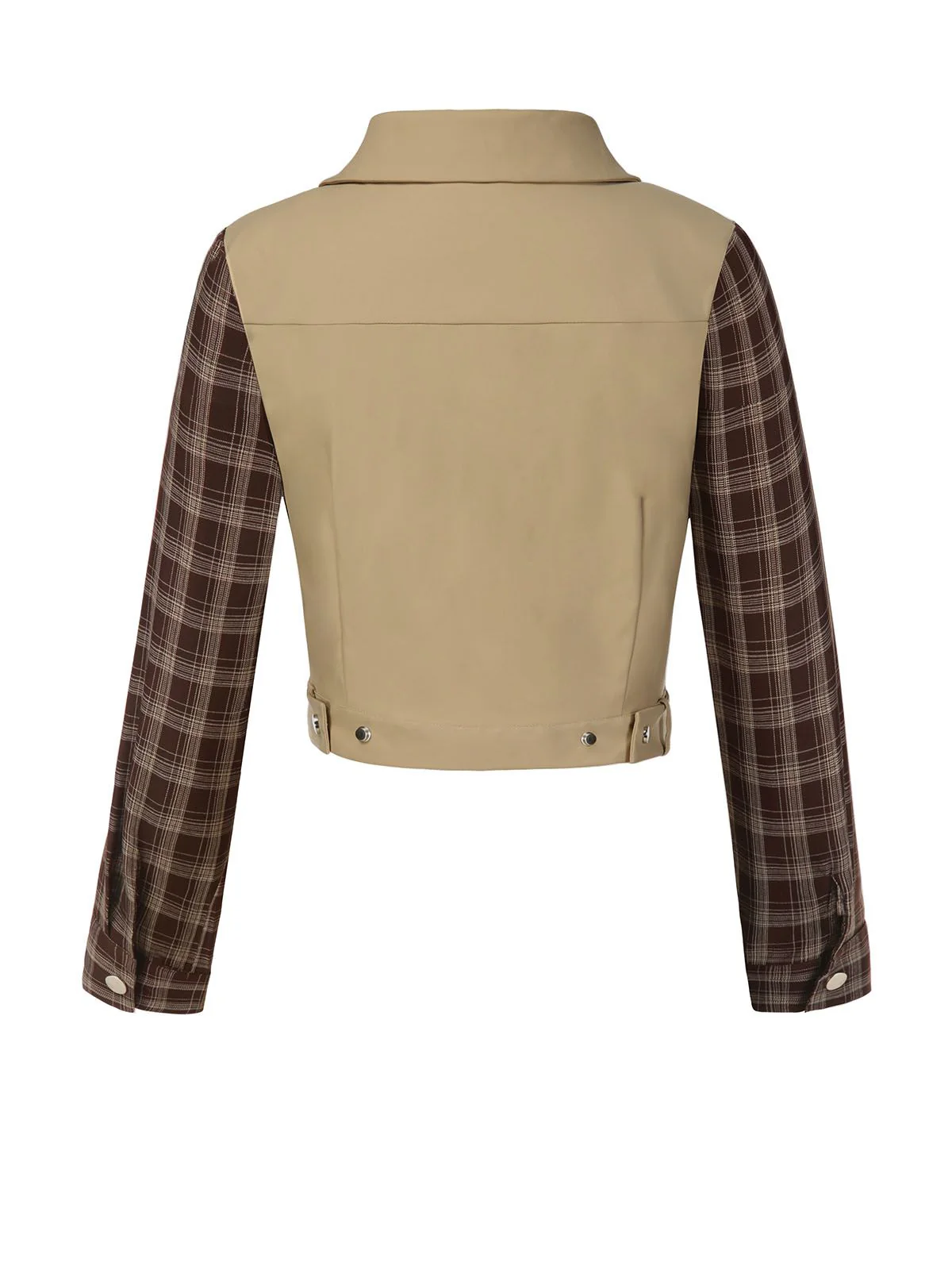 2PCS Khaki & Brown 1960s Plaid Patchwork Jacket & Pleated Skirt - Image 6