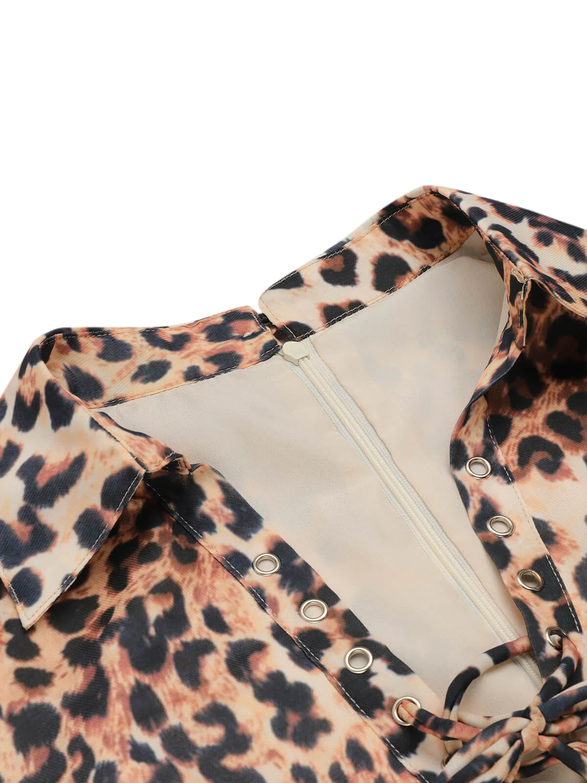 2PCS Leopard Lapel Romper & Khaki Skirt - Image 11