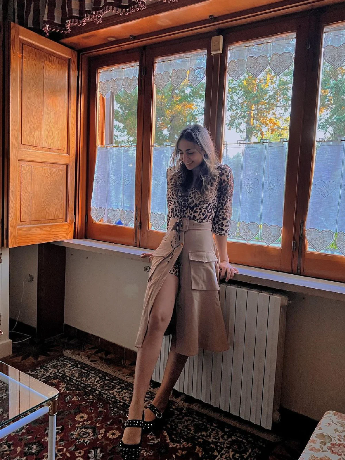 2PCS Leopard Lapel Romper & Khaki Skirt - Image 3