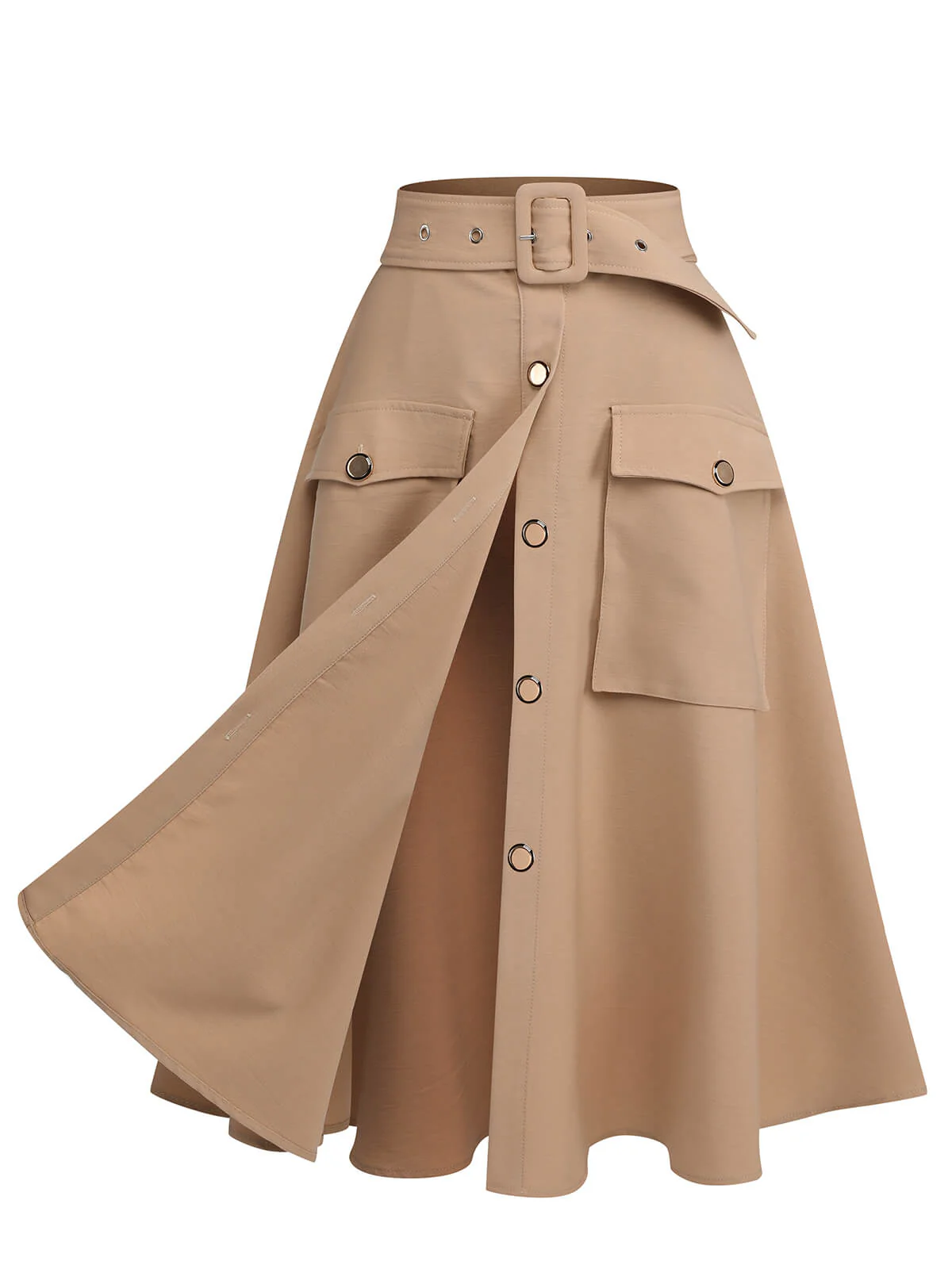 2PCS 1950s Leopard Lapel Romper & Khaki Skirt - Image 12