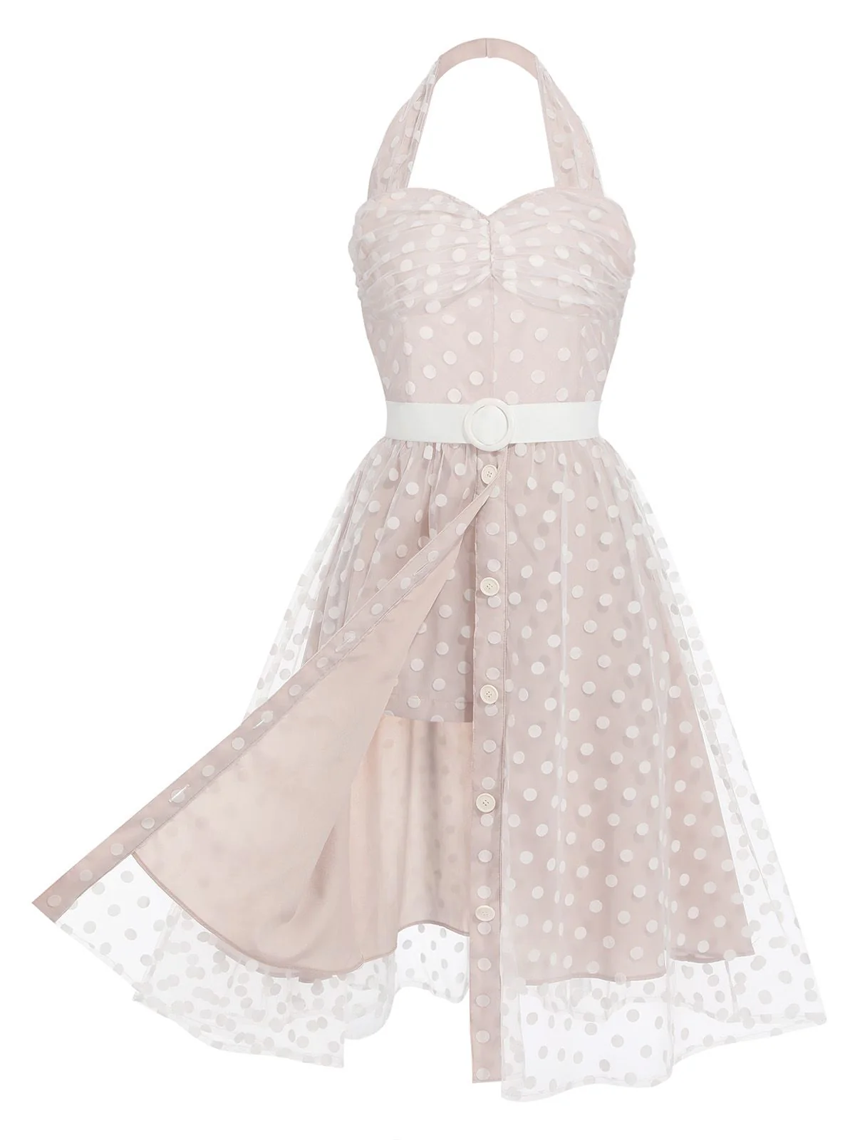 Light Pink 1950s Halter Romper & Polka Dots Skirt - Image 2