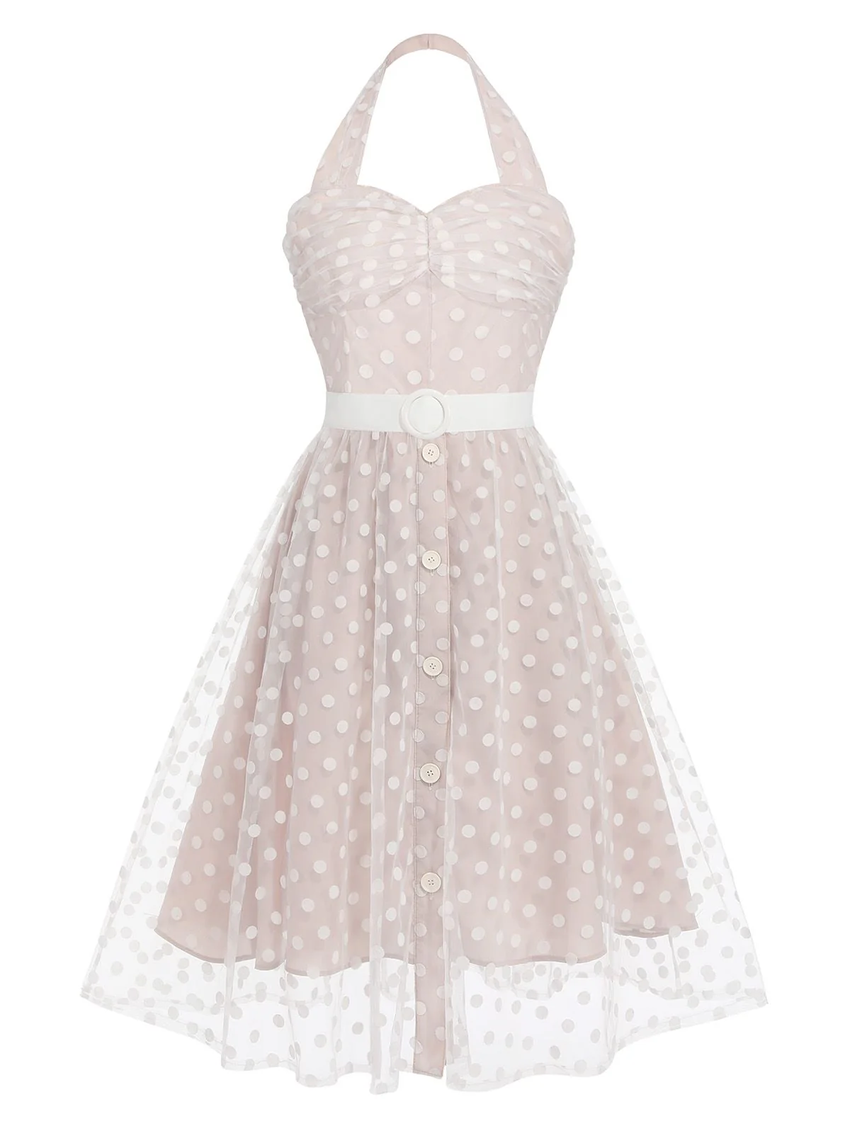 Light Pink 1950s Halter Romper & Polka Dots Skirt - Image 3
