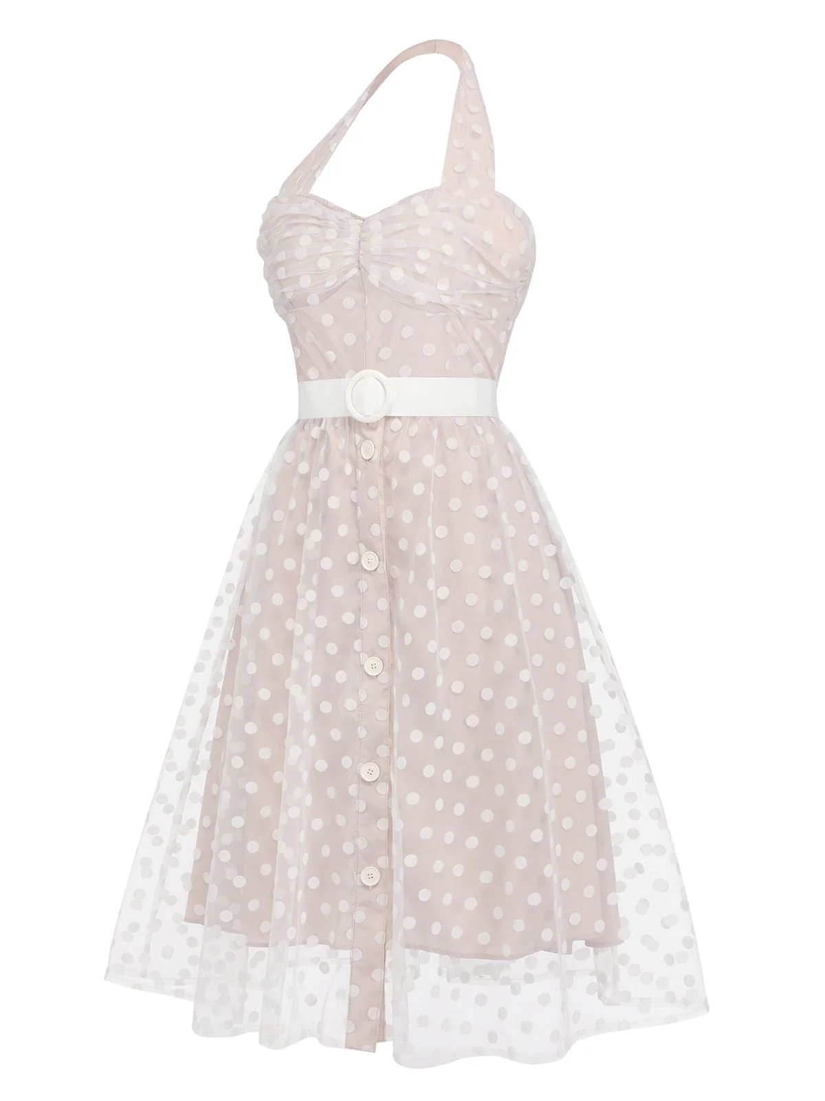 Light Pink 1950s Halter Romper & Polka Dots Skirt - Image 4