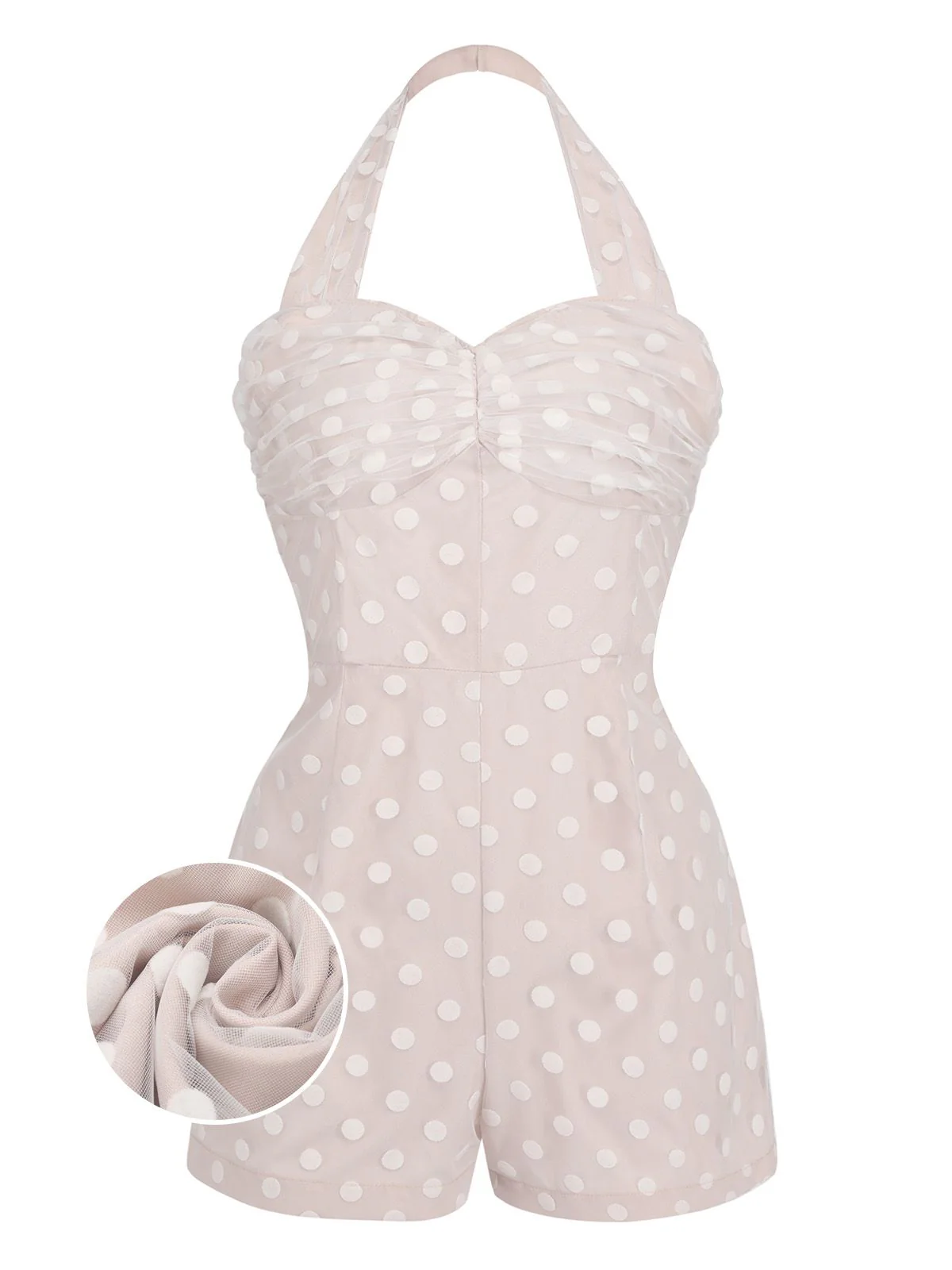 Light Pink 1950s Halter Romper & Polka Dots Skirt - Image 6
