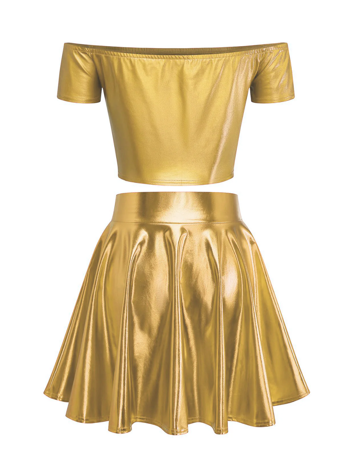 2PCS Metallic 1970 Disco Off-Shoulder Top & Pleated Skirt - Image 10