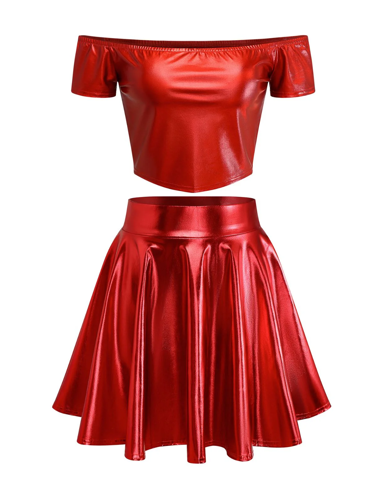 2PCS Metallic 1970 Disco Off-Shoulder Top & Pleated Skirt - Image 13