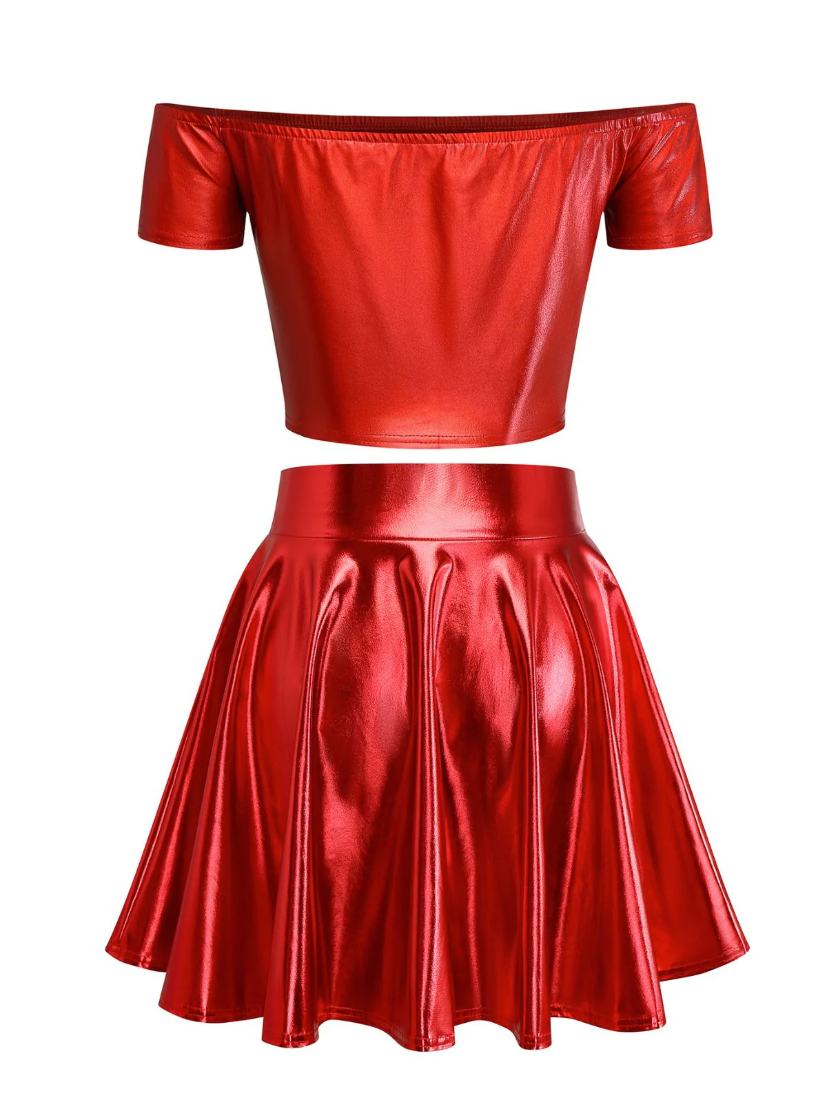 2PCS Metallic 1970 Disco Off-Shoulder Top & Pleated Skirt - Image 14