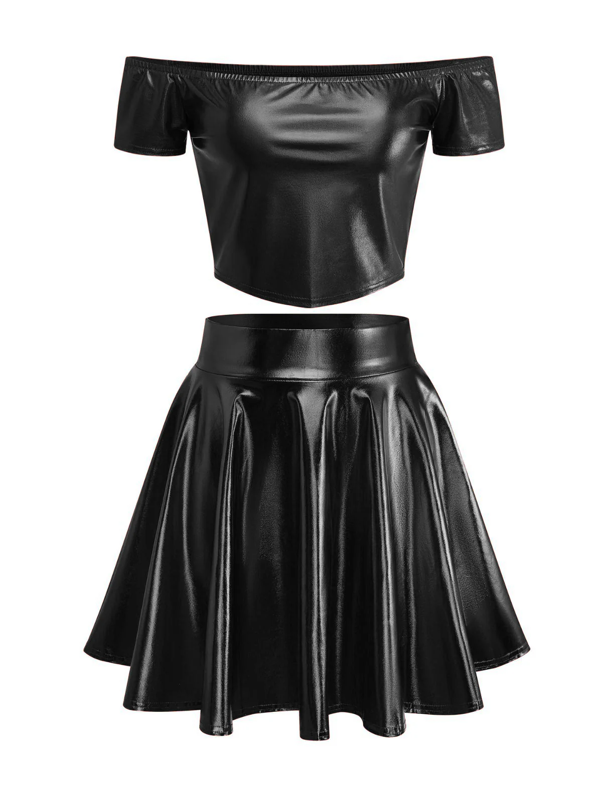 2PCS Metallic 1970 Disco Off-Shoulder Top & Pleated Skirt - Image 5