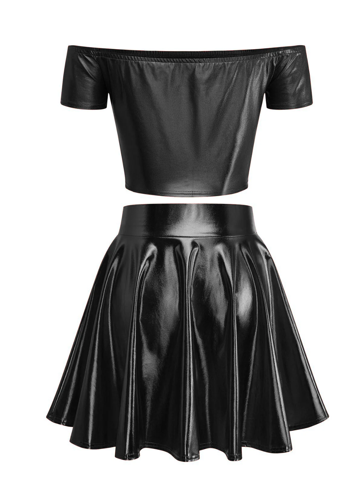 2PCS Metallic 1970 Disco Off-Shoulder Top & Pleated Skirt - Image 6