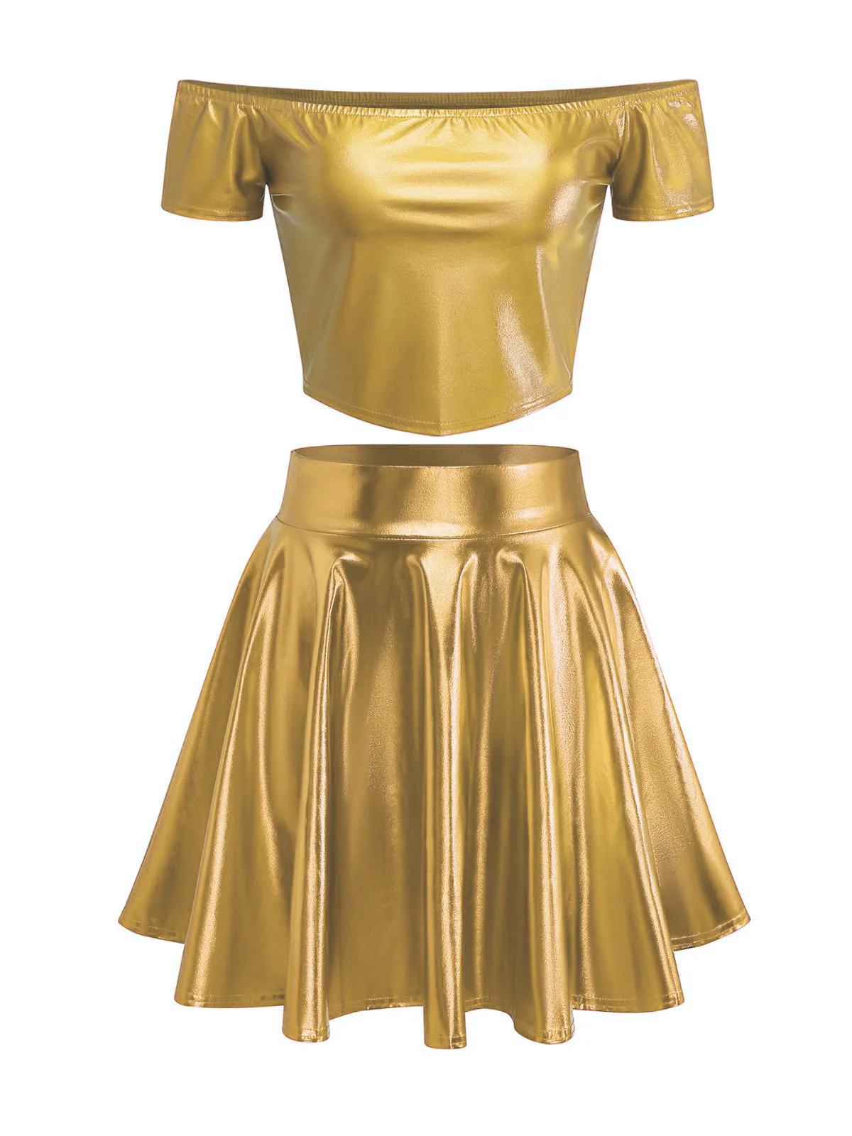 2PCS Metallic 1970 Disco Off-Shoulder Top & Pleated Skirt - Image 9