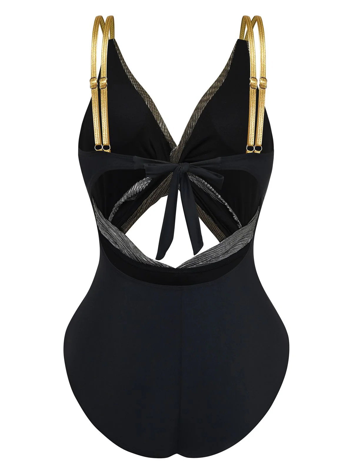 2PCS Metallic 1980s Pleated Cut-Out Swimsuit & Cover-Up - Image 6
