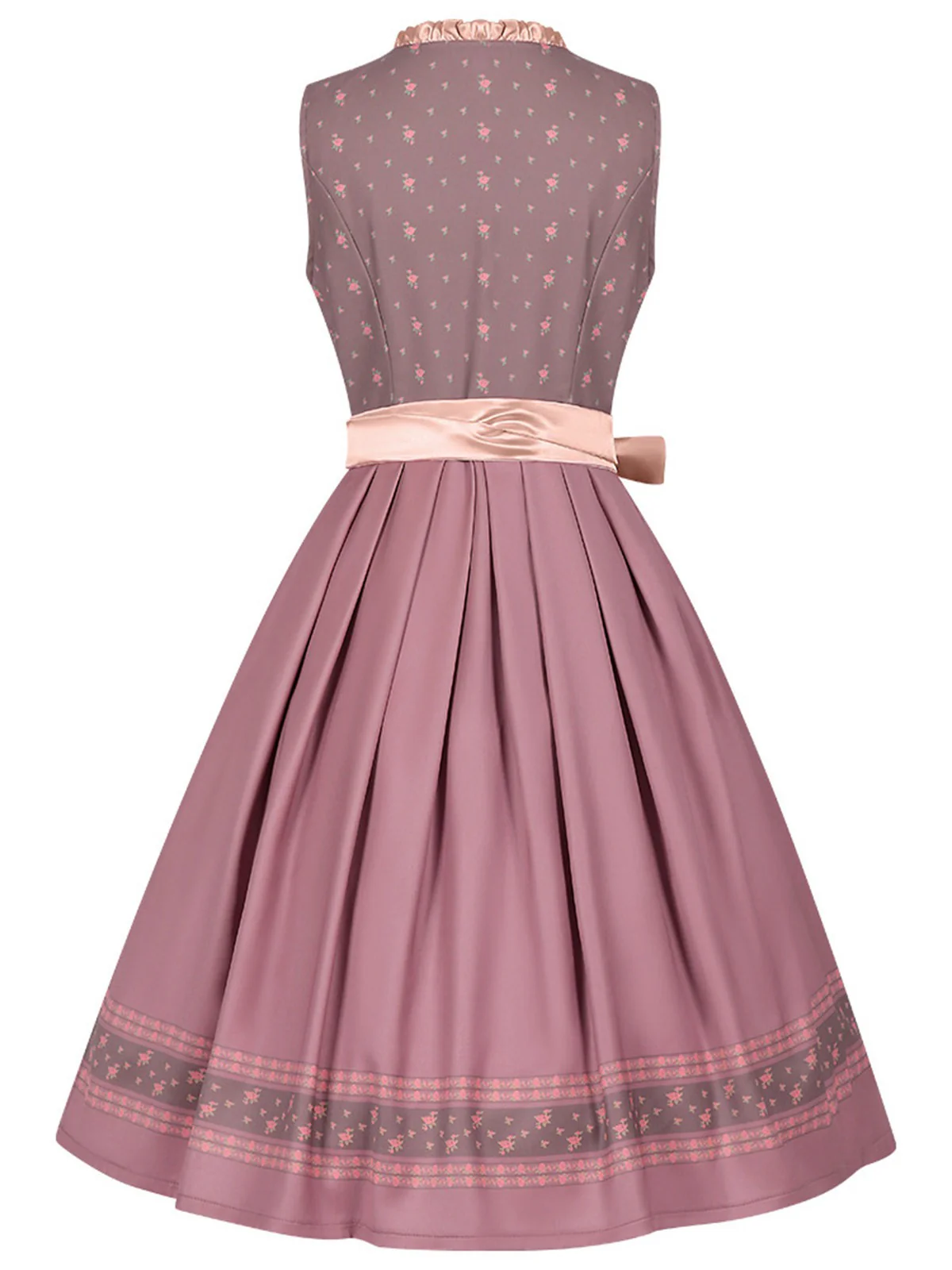 2PCS Misty Rose 1950s Ditsy Floral Satin Dress & Apron - Image 3