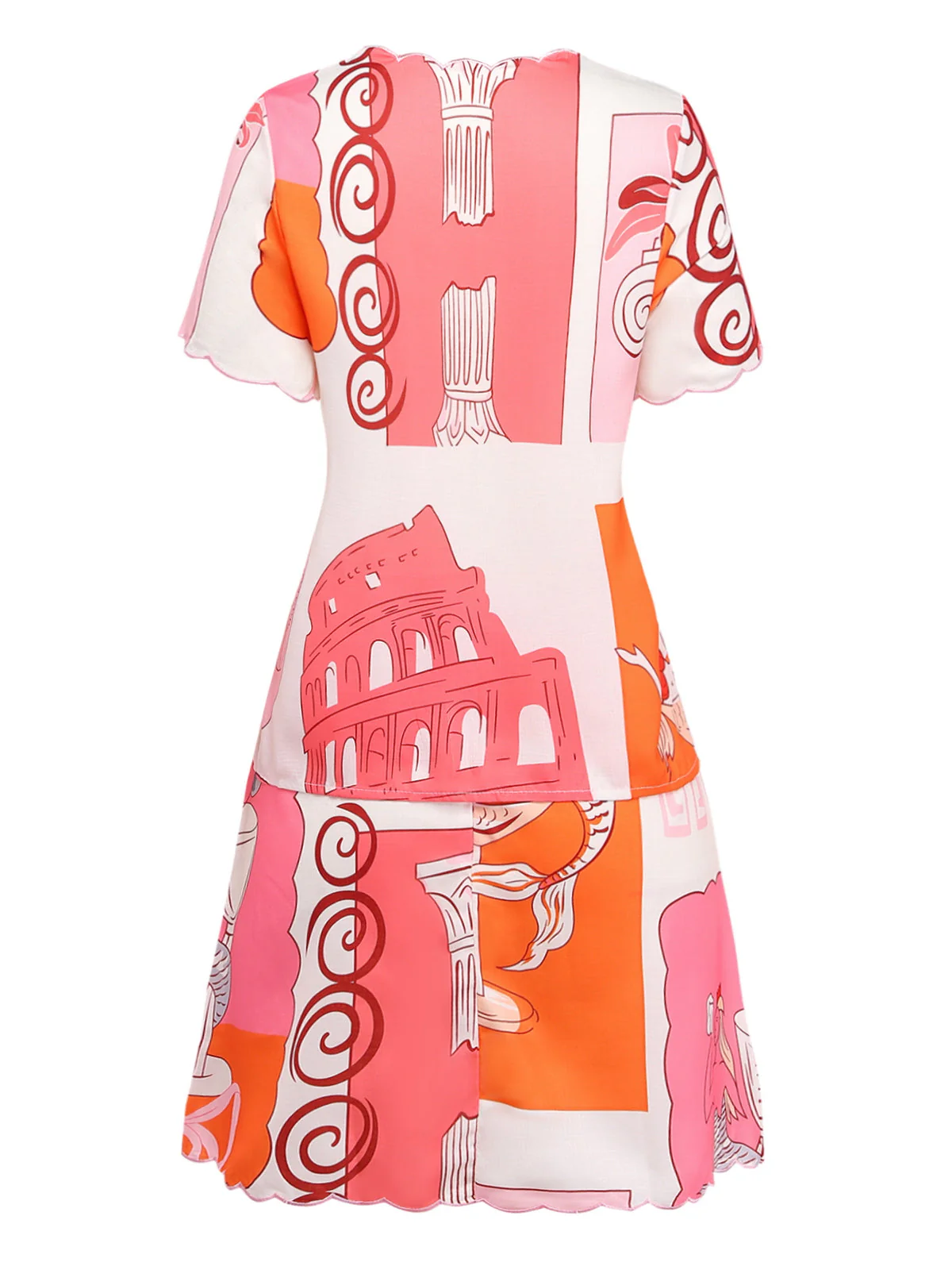 2PCS Multicolor 1940s Mermaid Print Tie-Up Top & Skirt - Image 3