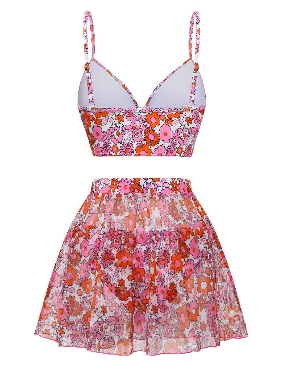 2PCS Multicolor 1950s Cartoon Floral Bikini Set & Cover-Up - Image 2