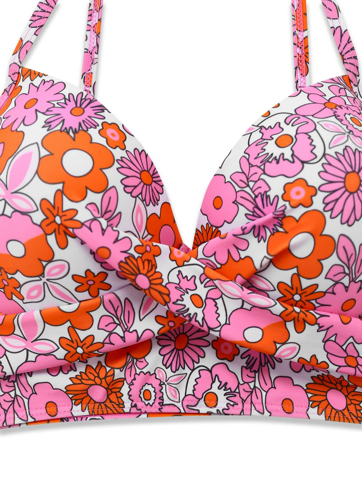 2PCS Multicolor 1950s Cartoon Floral Bikini Set & Cover-Up - Image 3