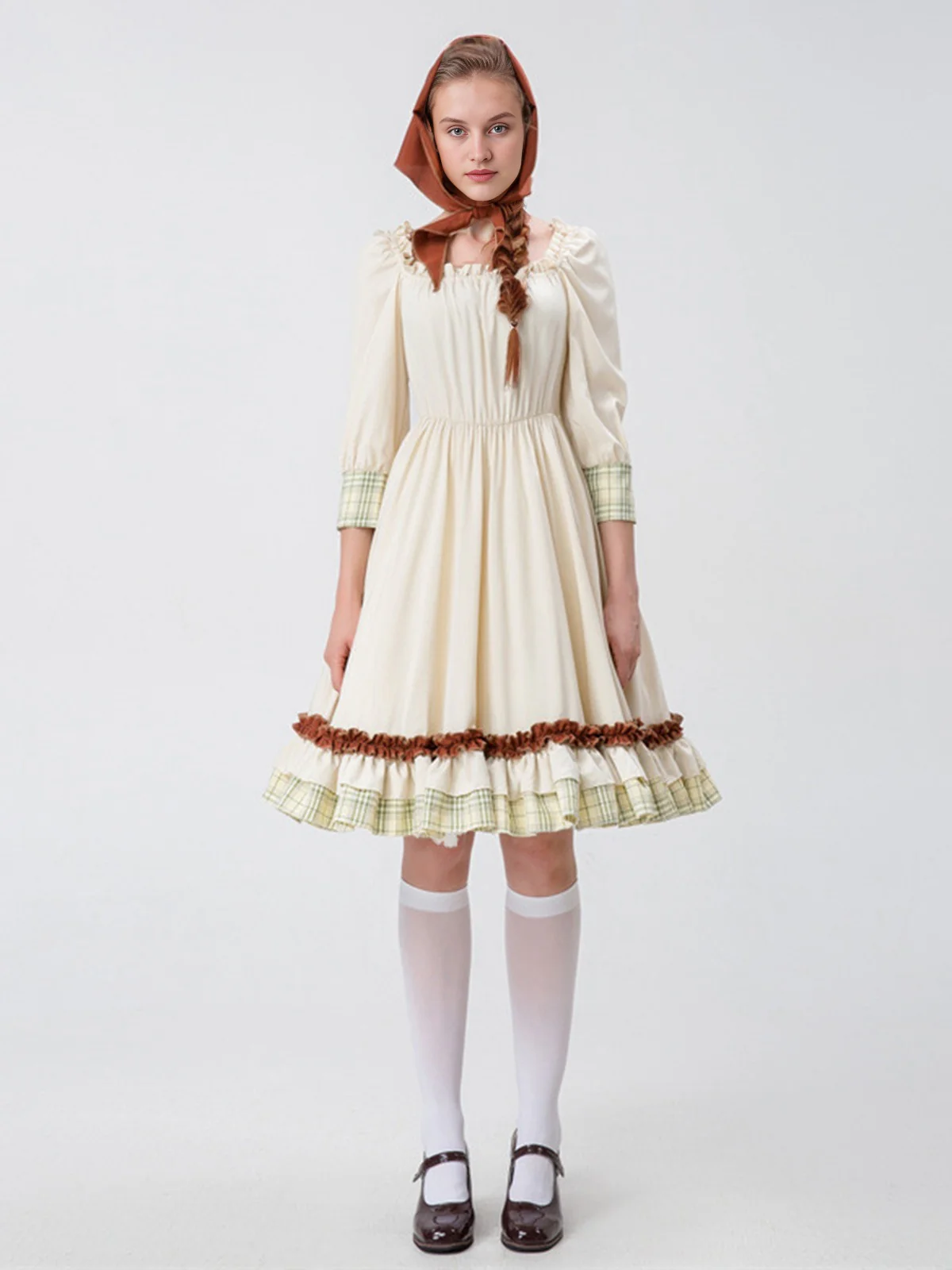 2PCS Multicolor 1950s Oktoberfest Puff Sleeves Dress - Image 2